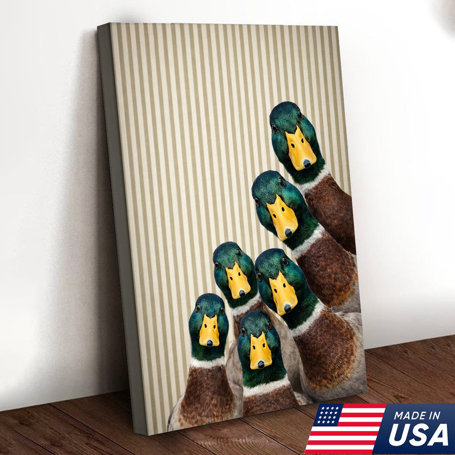 Funny Duck Wall Art Canvas Set, Whimsical Mallard Animal Triptych Print