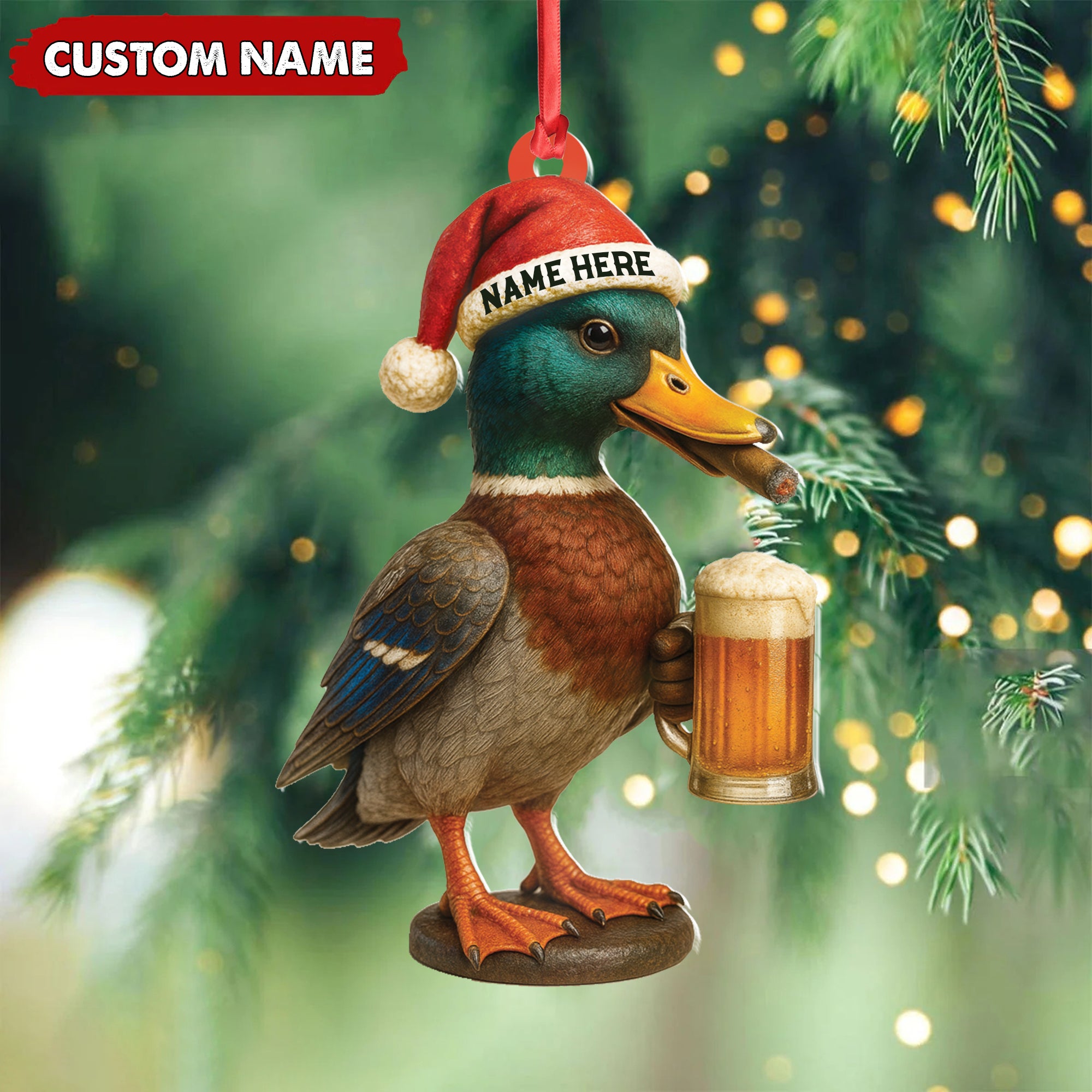 Personalized Mallard Duck Christmas Acrylic Ornament – Custom Name Holiday Decor for Hunters & Nature Lovers