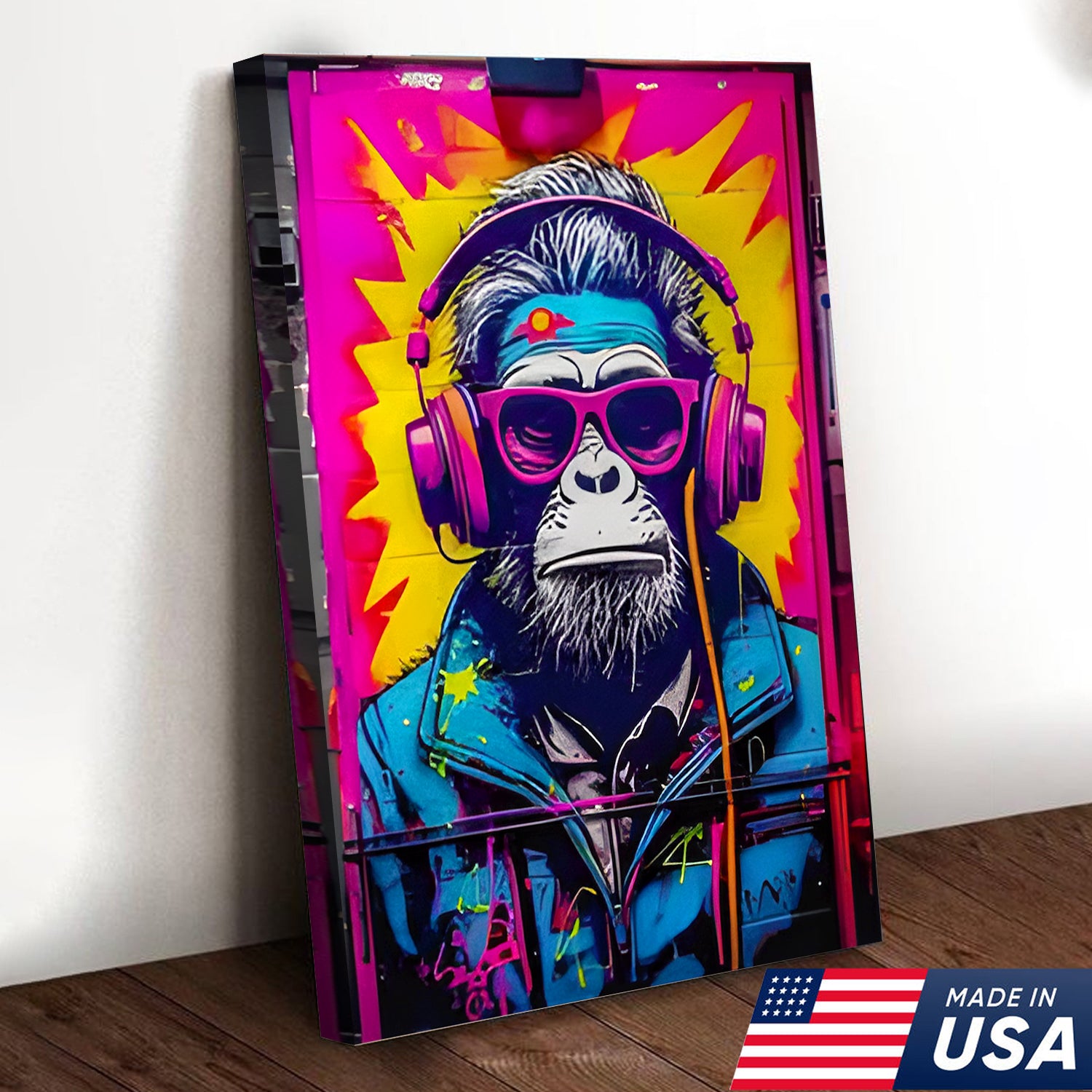 Neon Graffiti Animals Triptych Canvas Wall Art Set, Tiger Bear Gorilla Street Art Prints