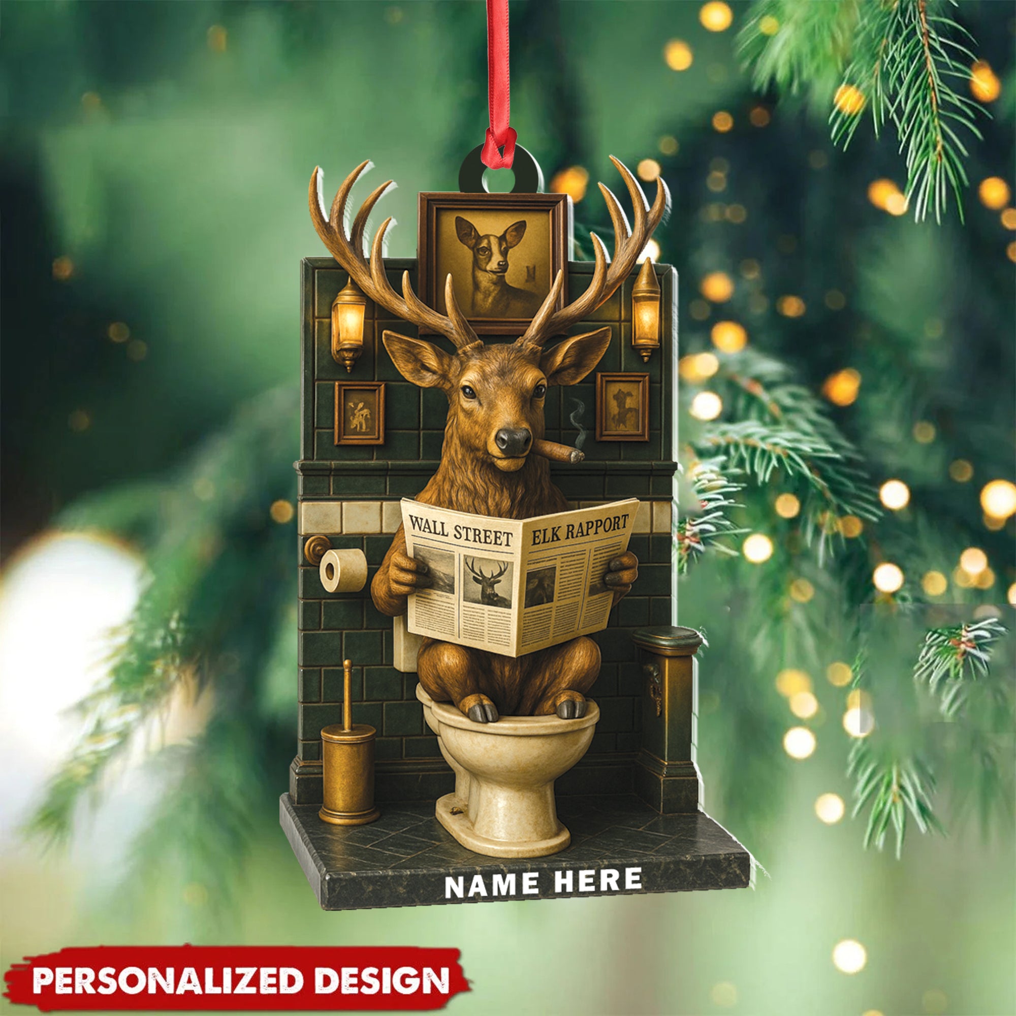 Personalized Acrylic Deer Bathroom Christmas Ornament – Funny Personalized Holiday Decor for Hunters & Wildlife Lovers