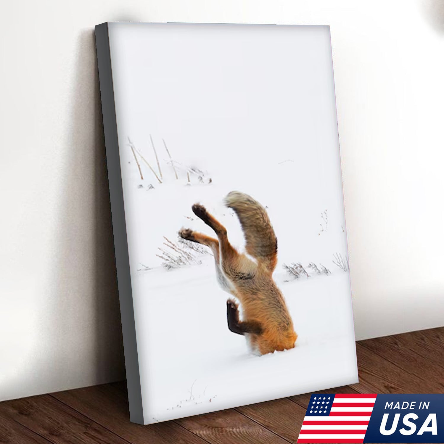 Funny Fox Snow Dive Triptych Canvas Wall Art Set, Playful Wildlife Winter Photography Prints