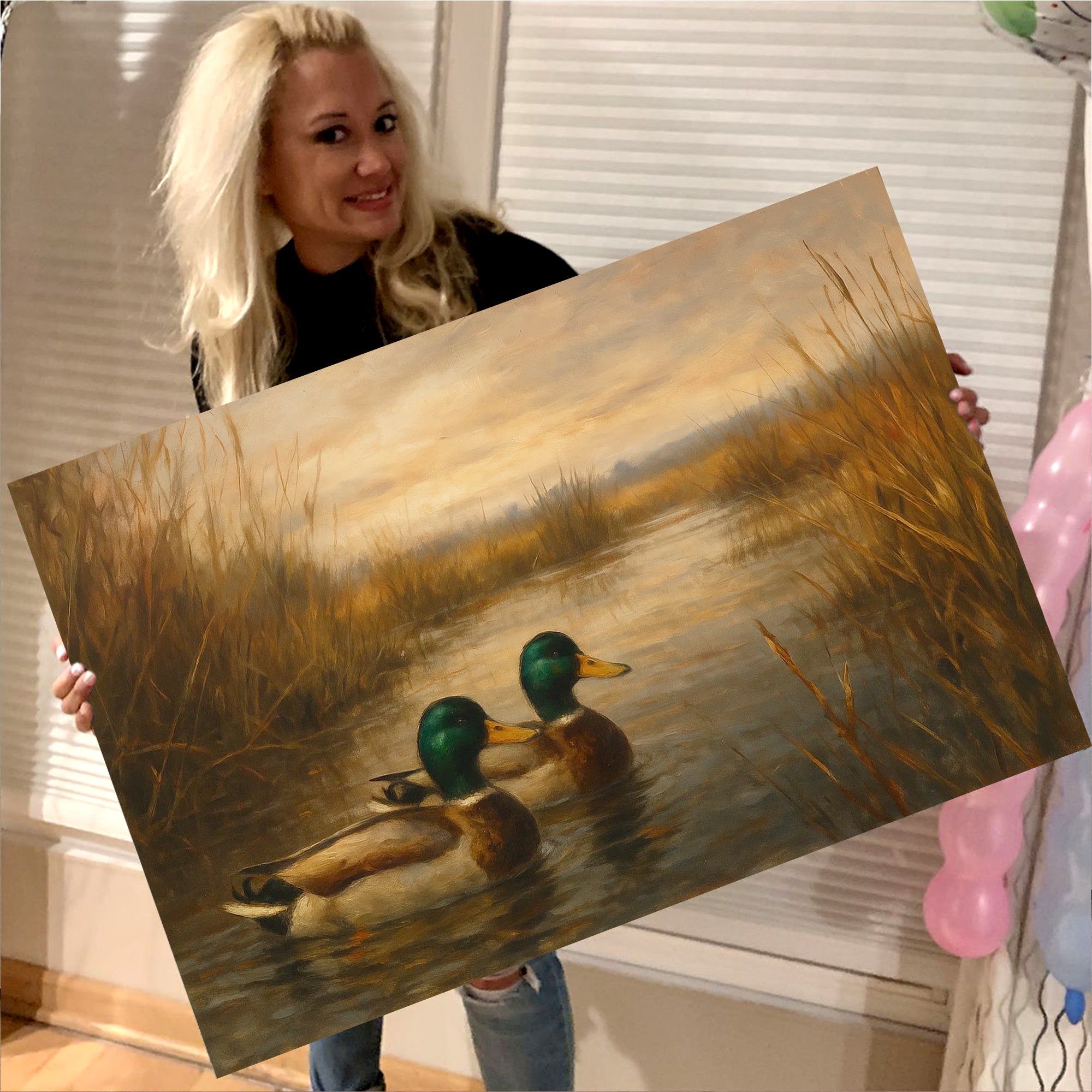 Mallard Duck Wall Art Canvas – Hunting Lodge & Cabin Decor - Rustic Waterfowl Painting
