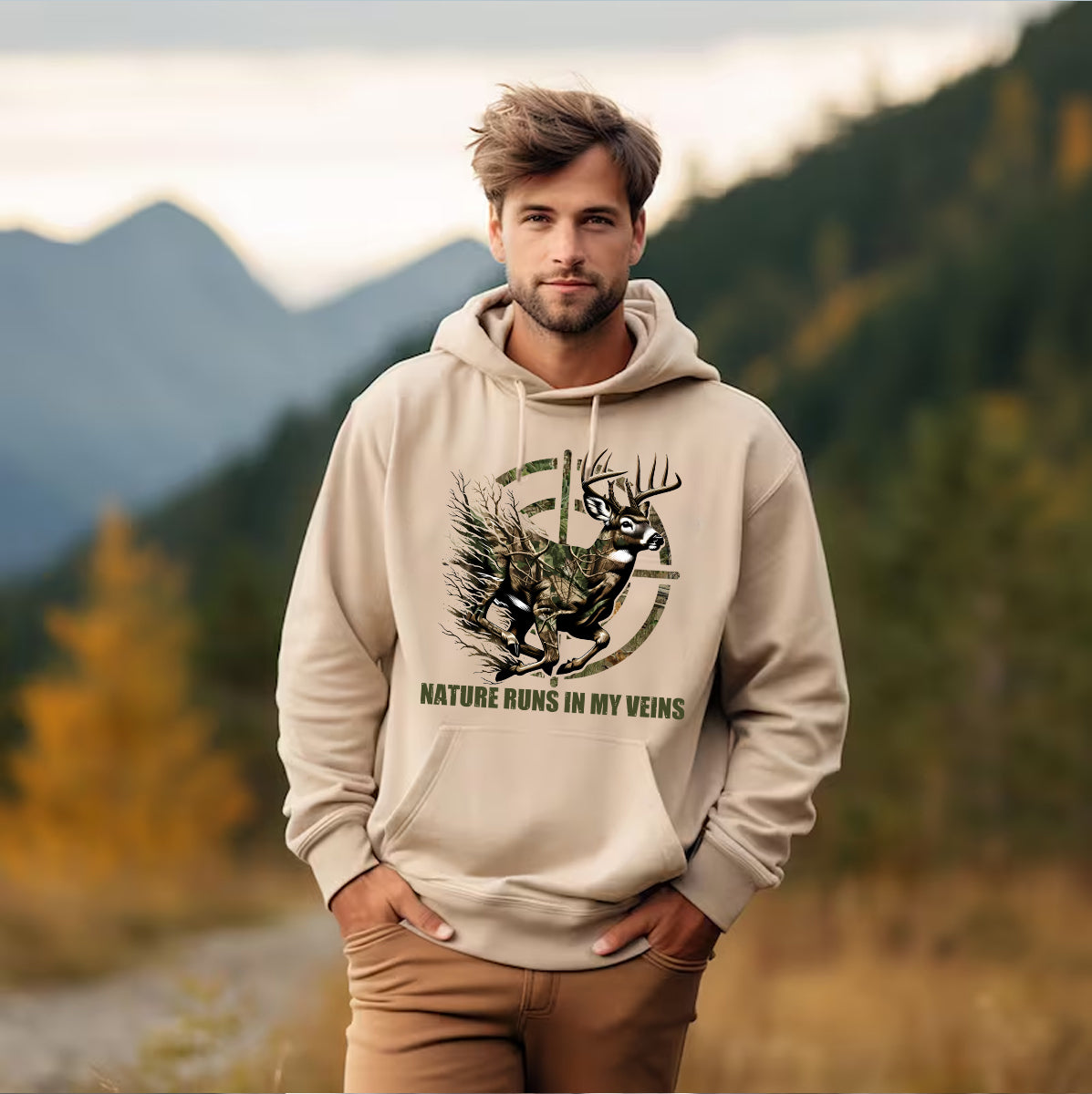 Camo Deer Sweatshirts for Hunters – Nature Runs In My Veins Outdoor Tee