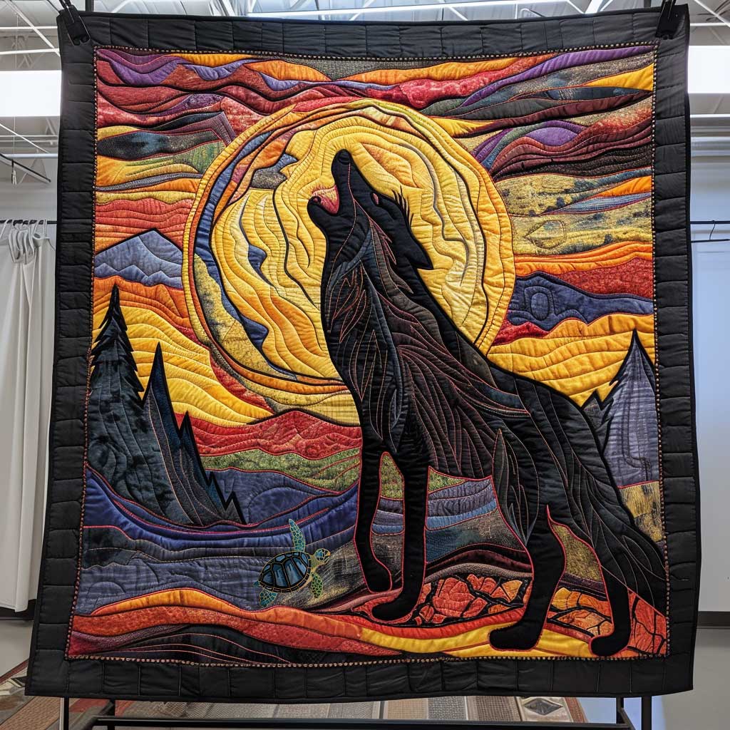 Howling Lone Wolf Quilt Blanket