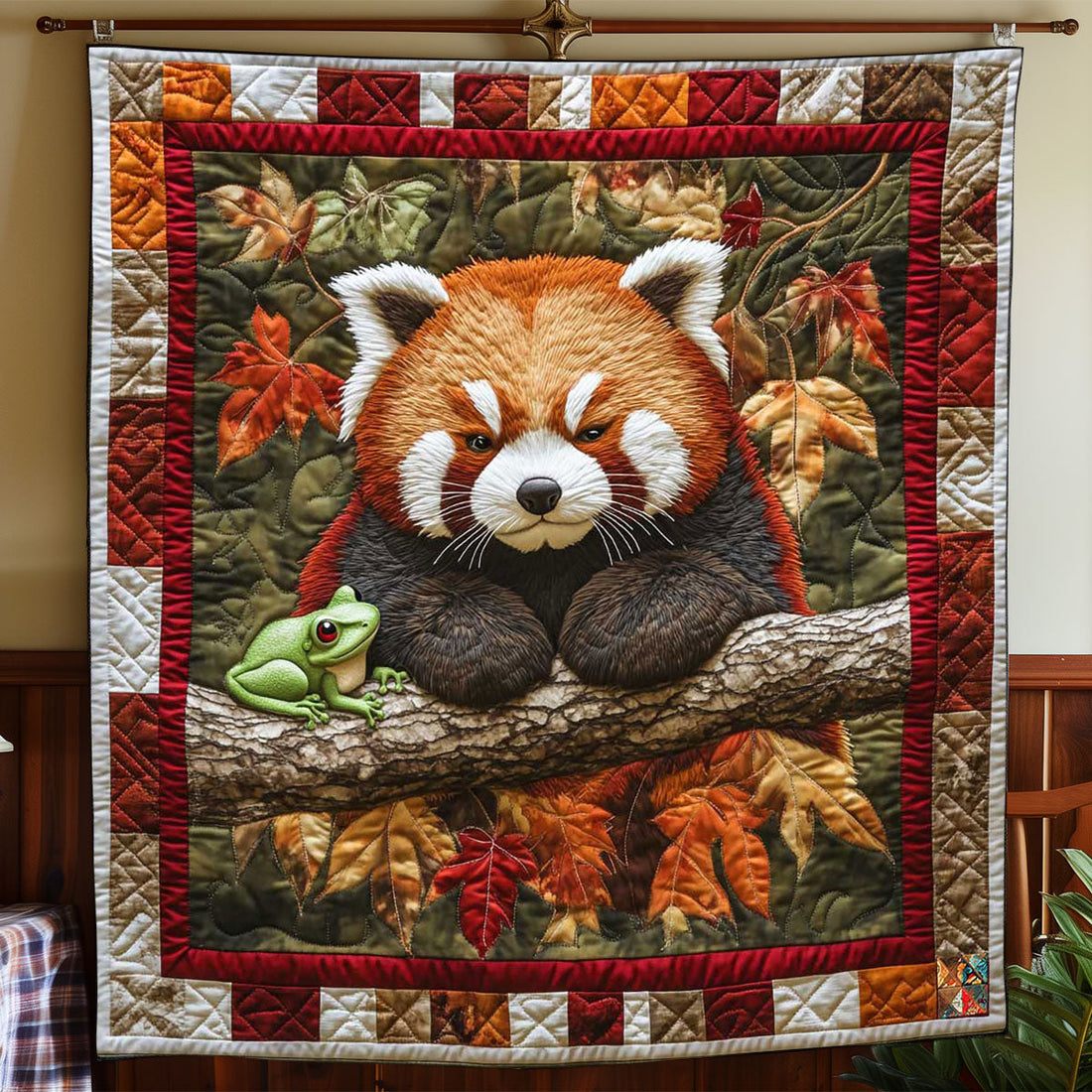 Red Panda Frog Quilt Blanket