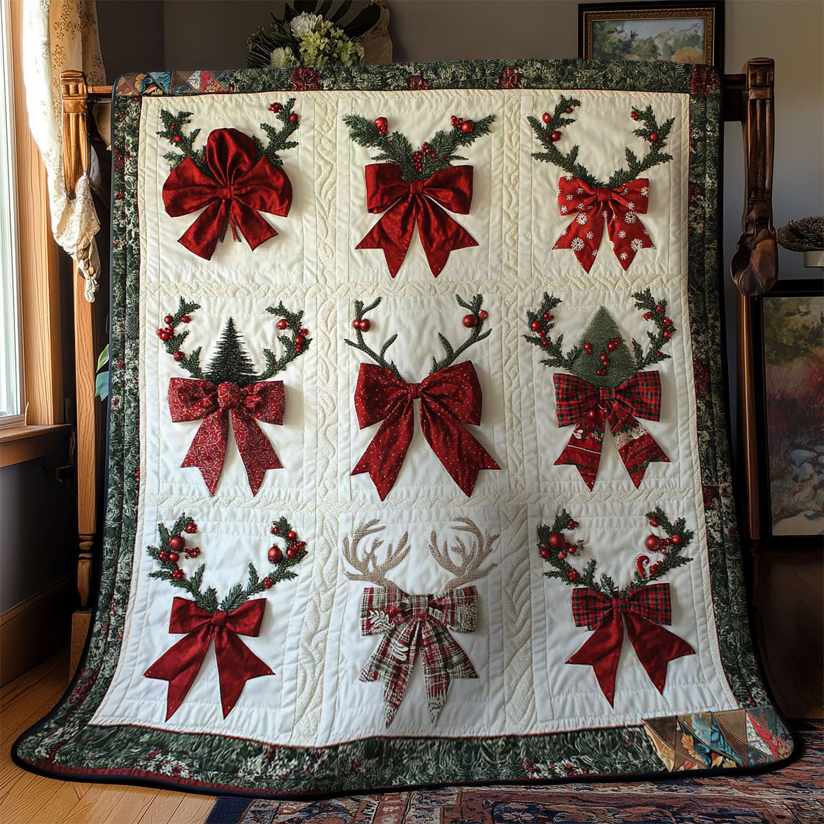 Bow And Antlers Quilt Blanket