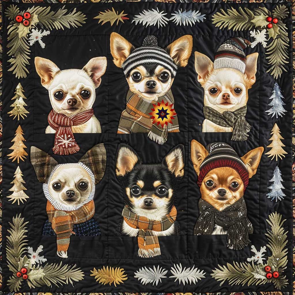Chihuahua Celebrating Christmas Quilt Blanket