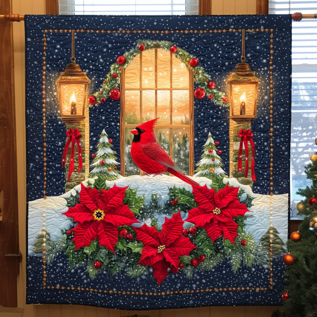 Christmas Cardinal Bird Frosty Morning Quilt Blanket