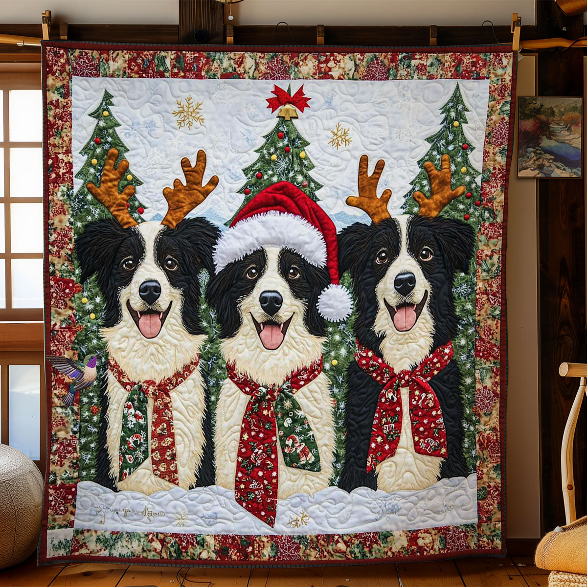 Border Collie Christmas Cheer Quilt Blanket