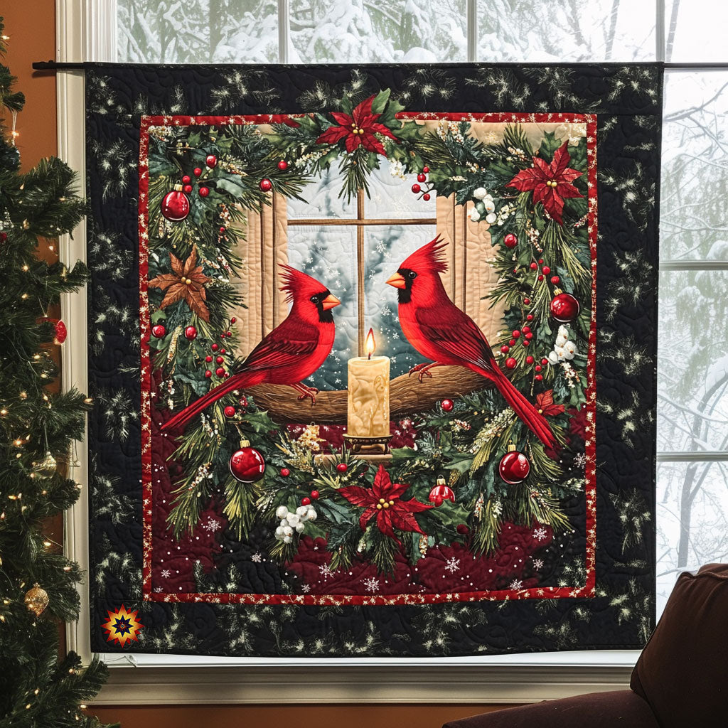 Christmas Cardinal Bird Fireside Comfort Quilt Blanket