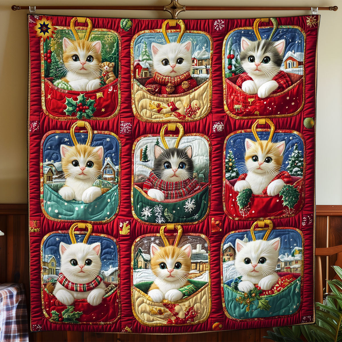 Christmas Cat North Pole Quilt Blanket