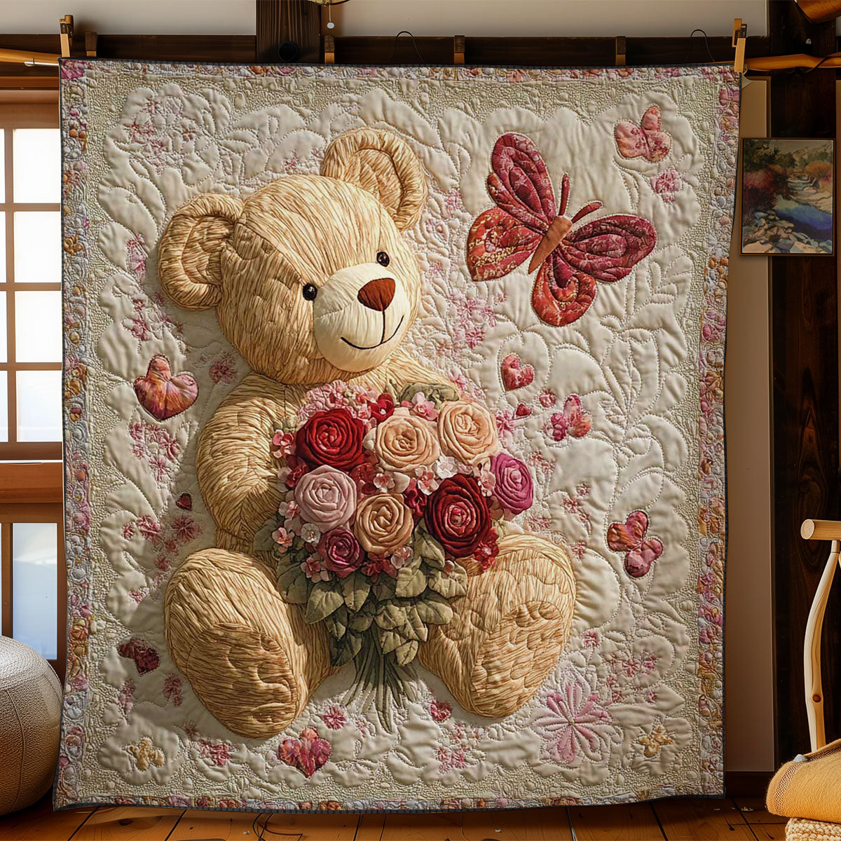 Bear Valentine Bouquet Quilt Blanket