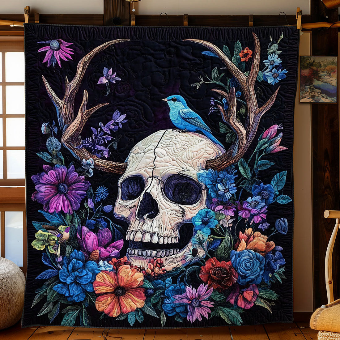 Deer Horn Skull Quilt Blanket