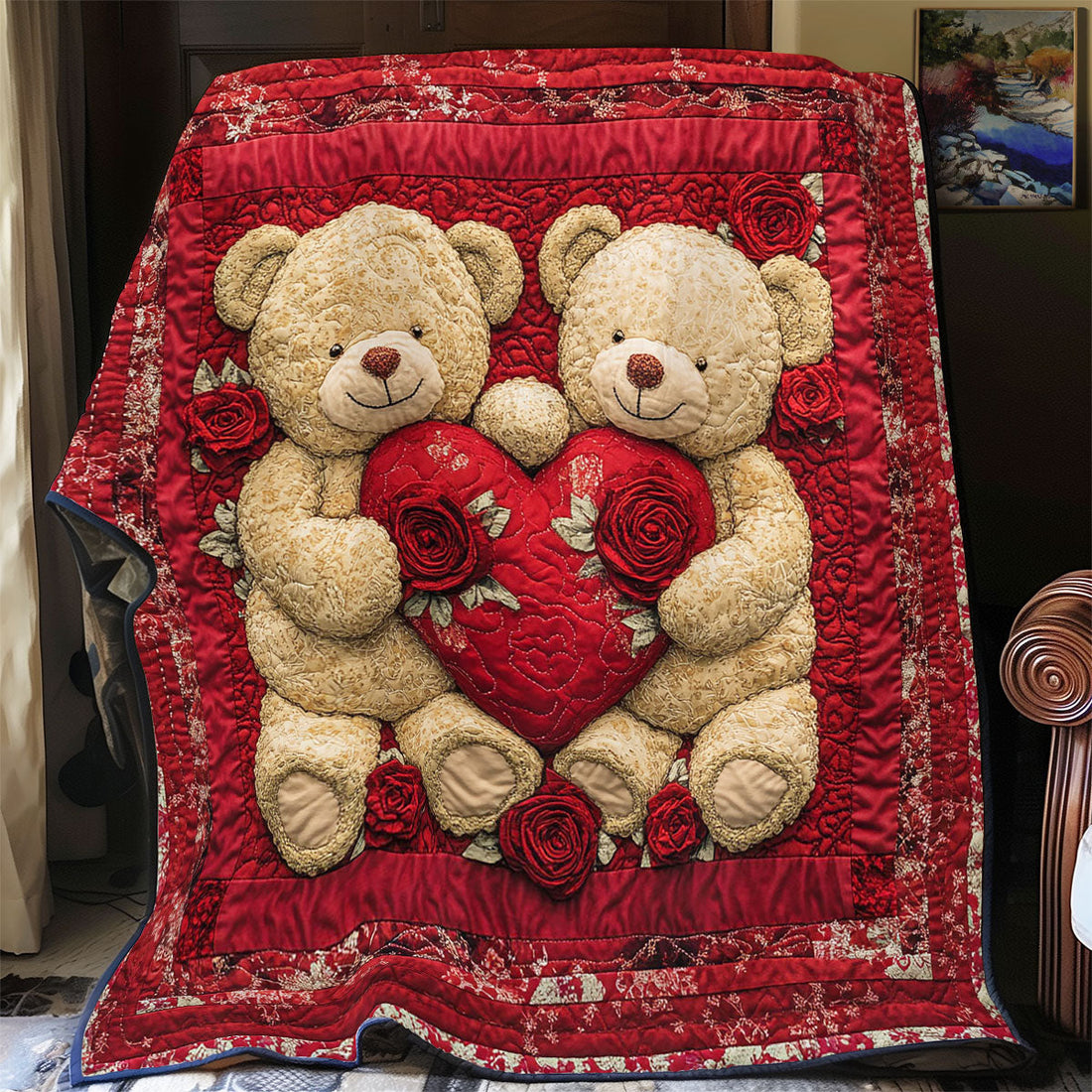 Heart And Teddy Bear Quilt Blanket