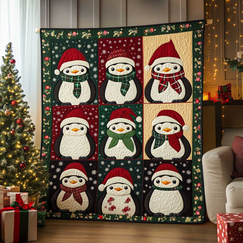 Christmas Penguin Starry Eve Quilt Blanket