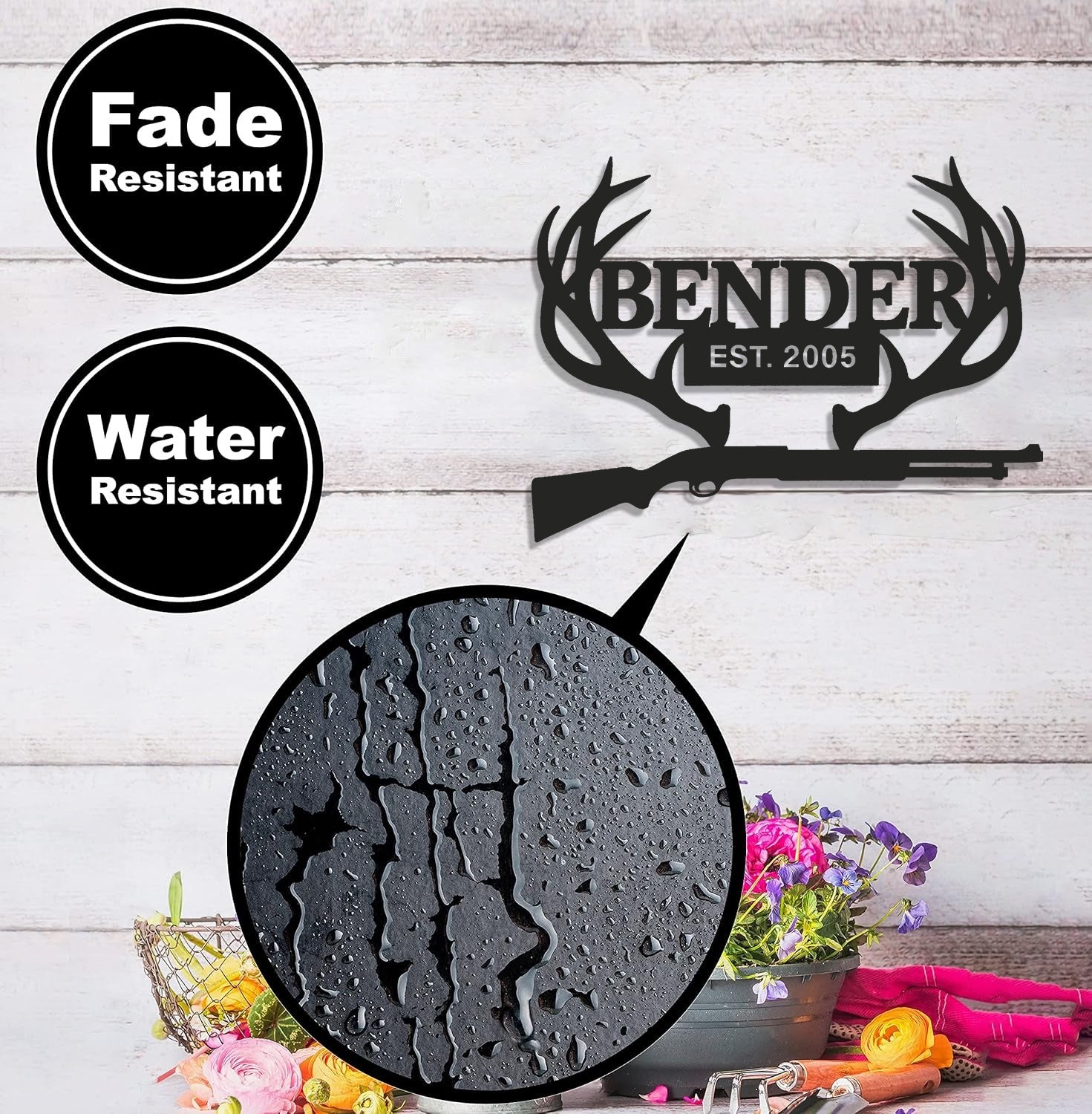 Personalized Metal Sign WITH LED/WITHOUT LED – Deer Antler Hunting Wall Decor with Rifle – Custom Rustic Cabin Sign for Hunters