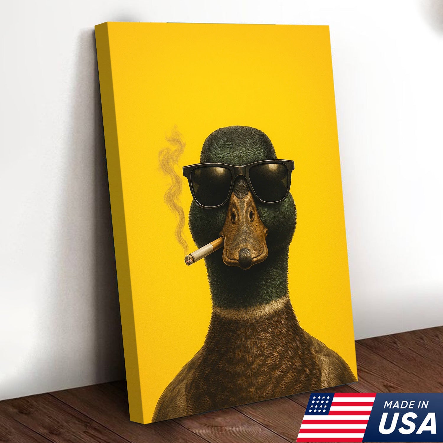 Cool Duck Canvas Wall Art - Funny Sunglasses Duck Hunting Lodge Decor - Rustic Farmhouse Wildlife Print