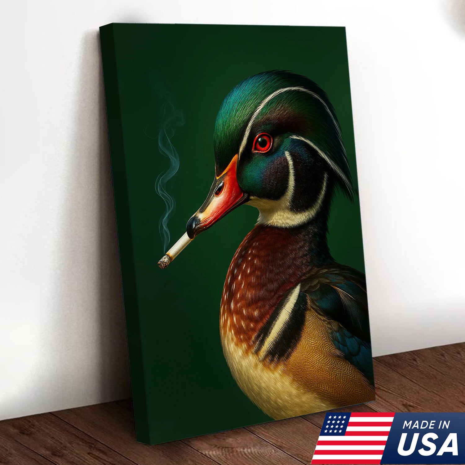 Wood Duck Wall Art Canvas - Vibrant Wildlife Cabin Decor - Unique Hunting Lodge Artwork