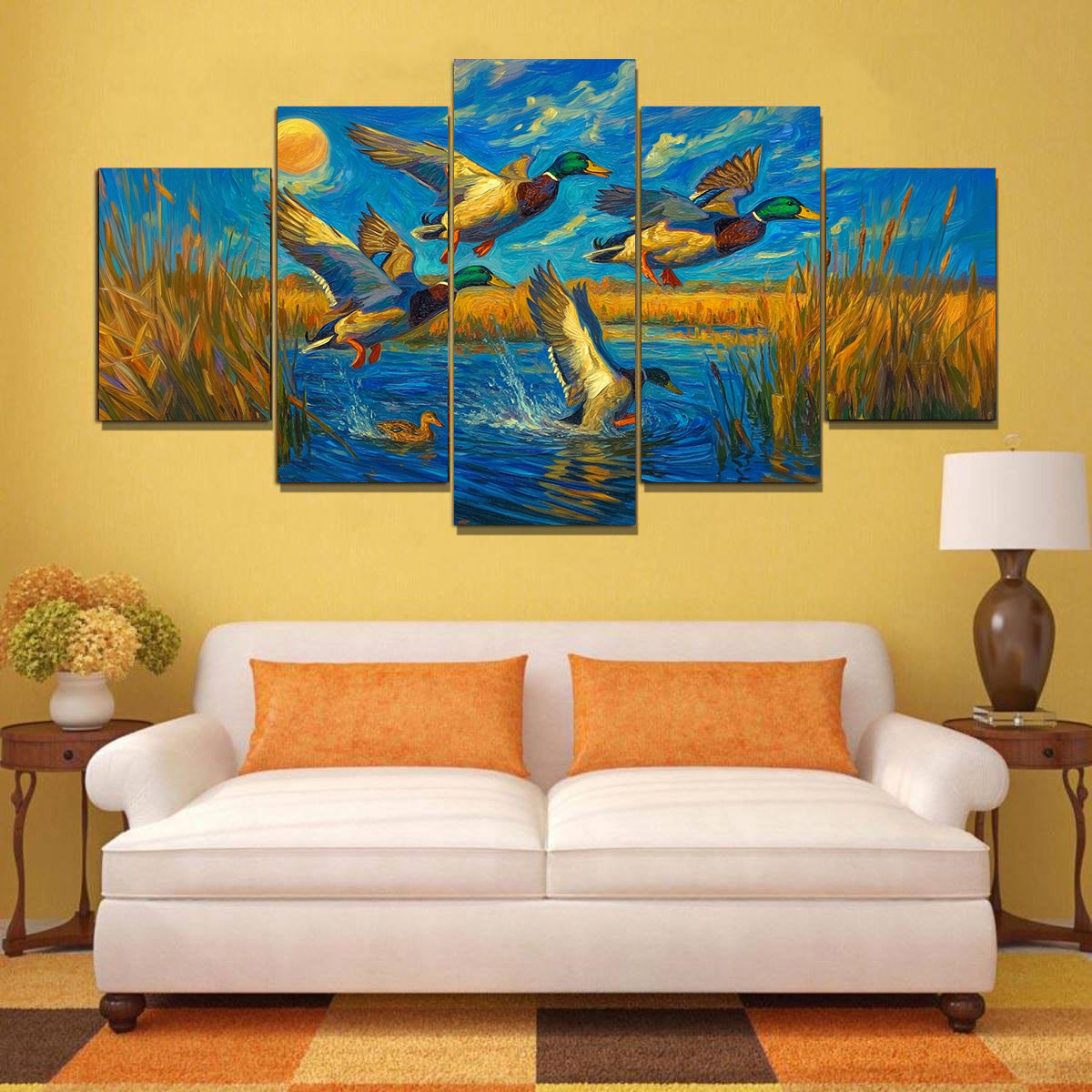 Duck Hunting Canvas Wall Decor for Hunters - Stunning 5-Panel Duck Canvas