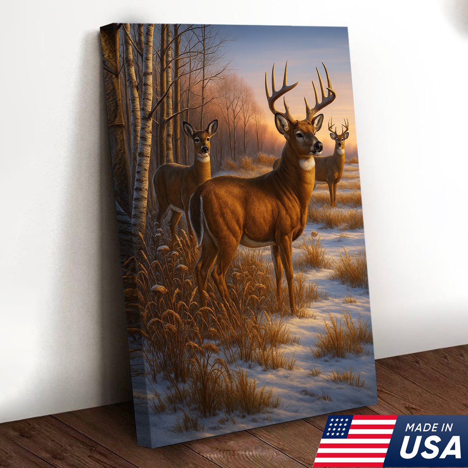 Majestic Deer in Winter Forest Canvas – Realistic Wildlife Canvas Wall Art for Hunters