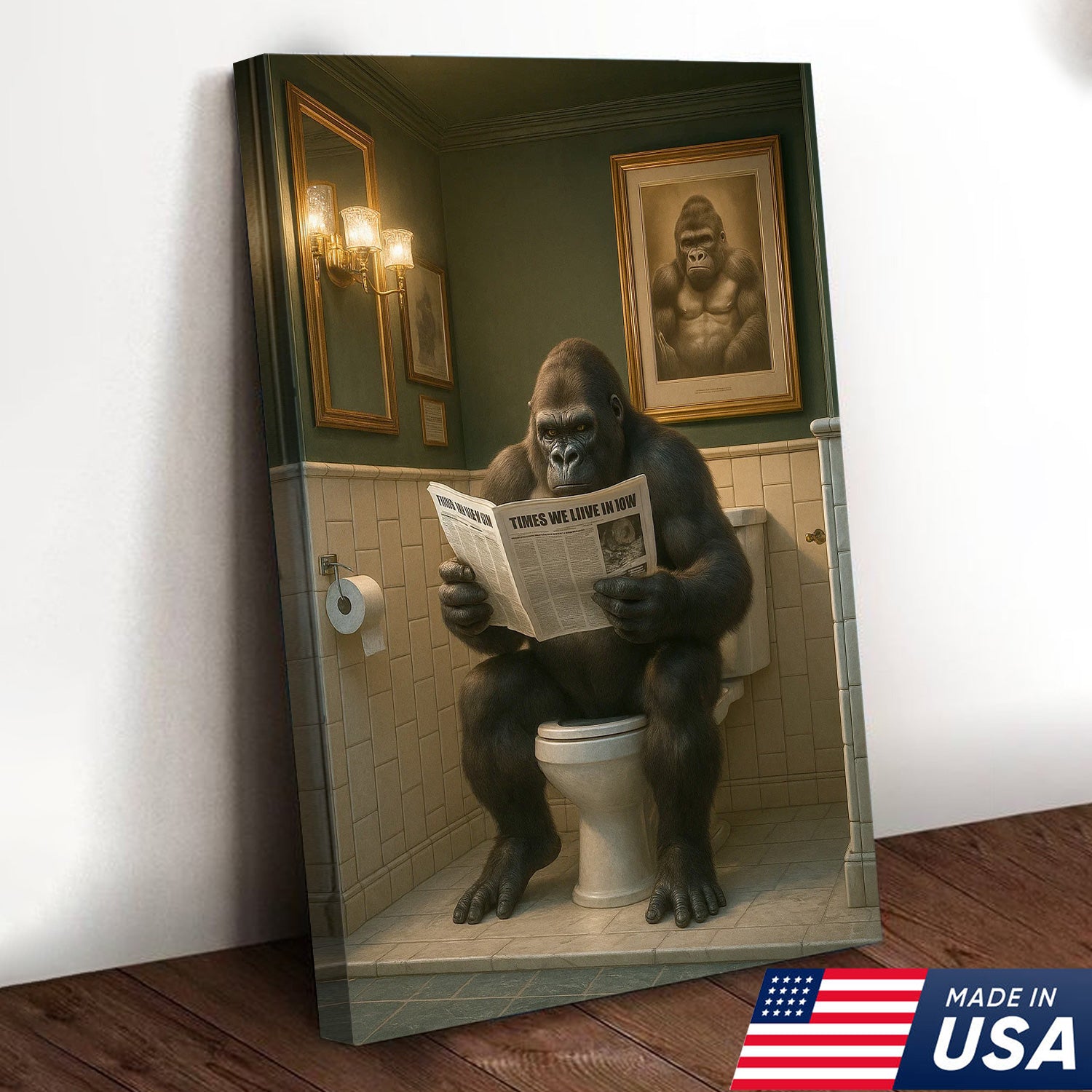 Funny Gorilla Bathroom Wall Art Canvas, Toilet Humor Decor for Men’s Restroom