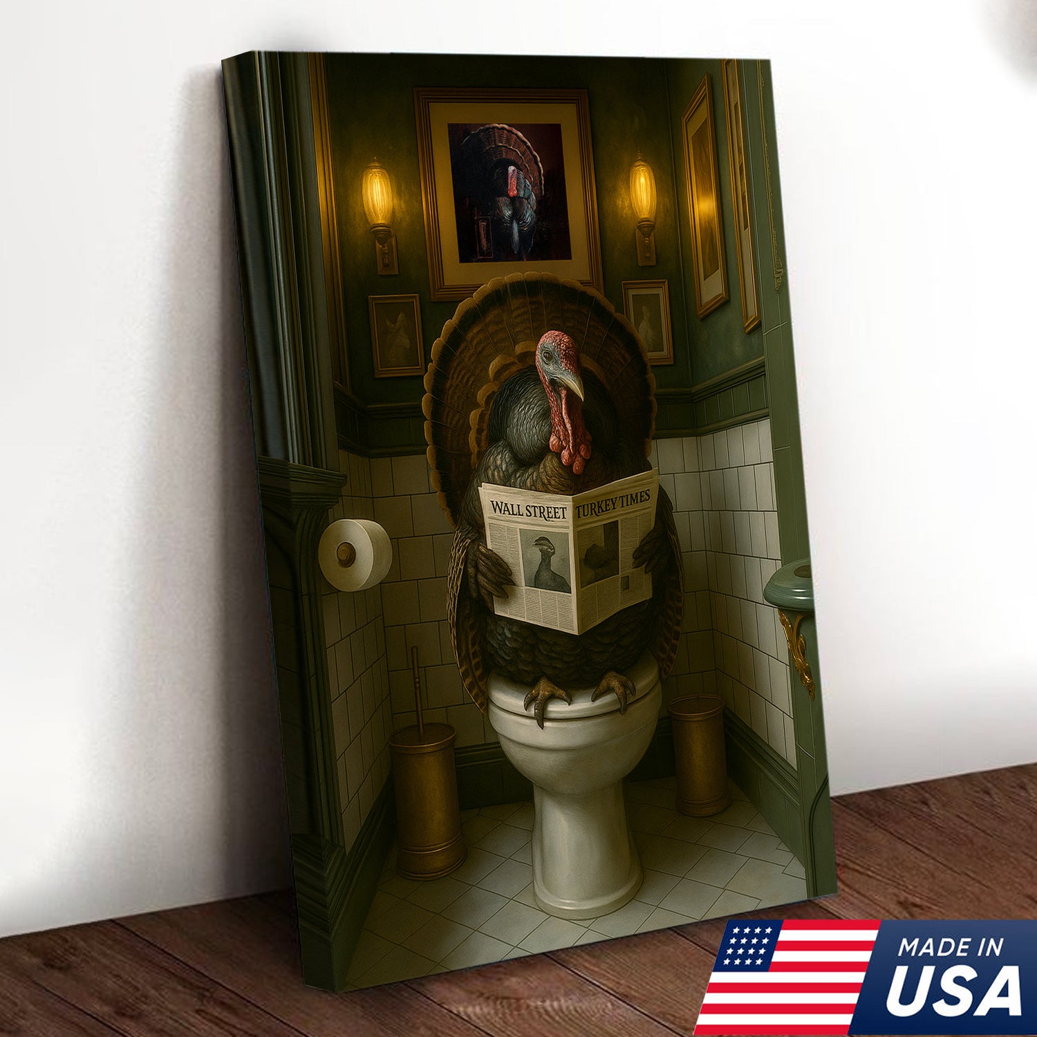 Funny Turkey Bathroom Wall Art – Rustic Cabin Toilet Humor Canvas Decor, Made in USA
