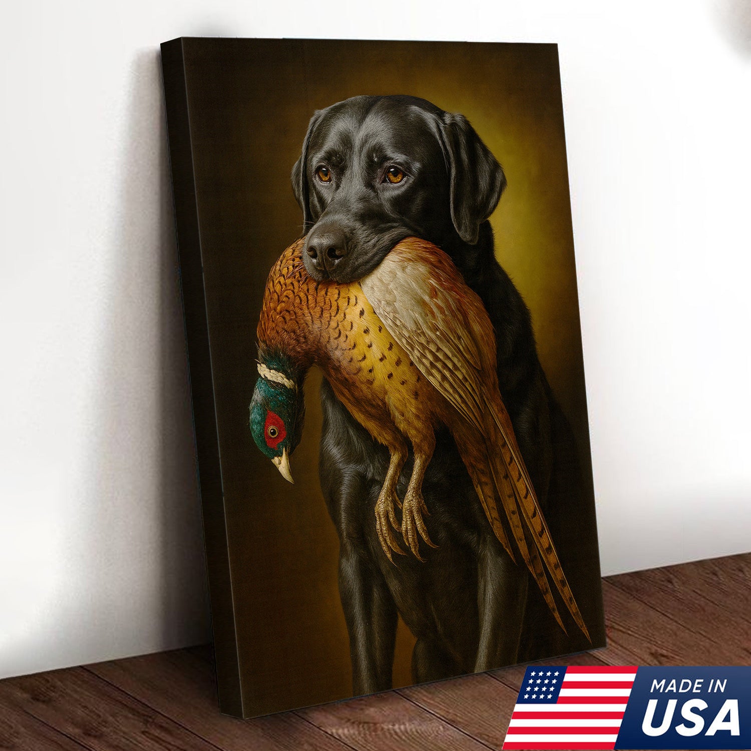 Hunting Dog Wall Art Canvas – Retriever & Pheasant Canvas Print for Hunters, Rustic Cabin Decor