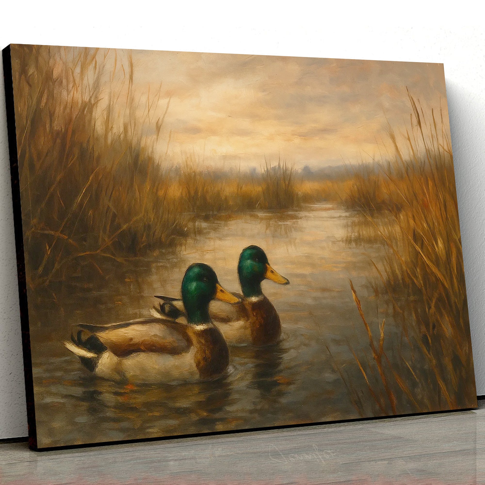 Mallard Duck Wall Art Canvas – Hunting Lodge & Cabin Decor - Rustic Waterfowl Painting