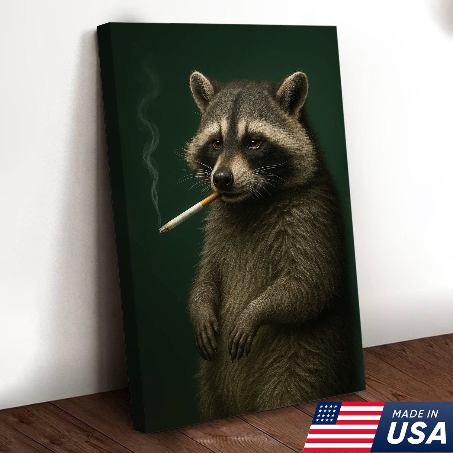 Raccoon Canvas Wall Art – Woodland Animal Print – Rustic Lodge and Cabin Wall Decor