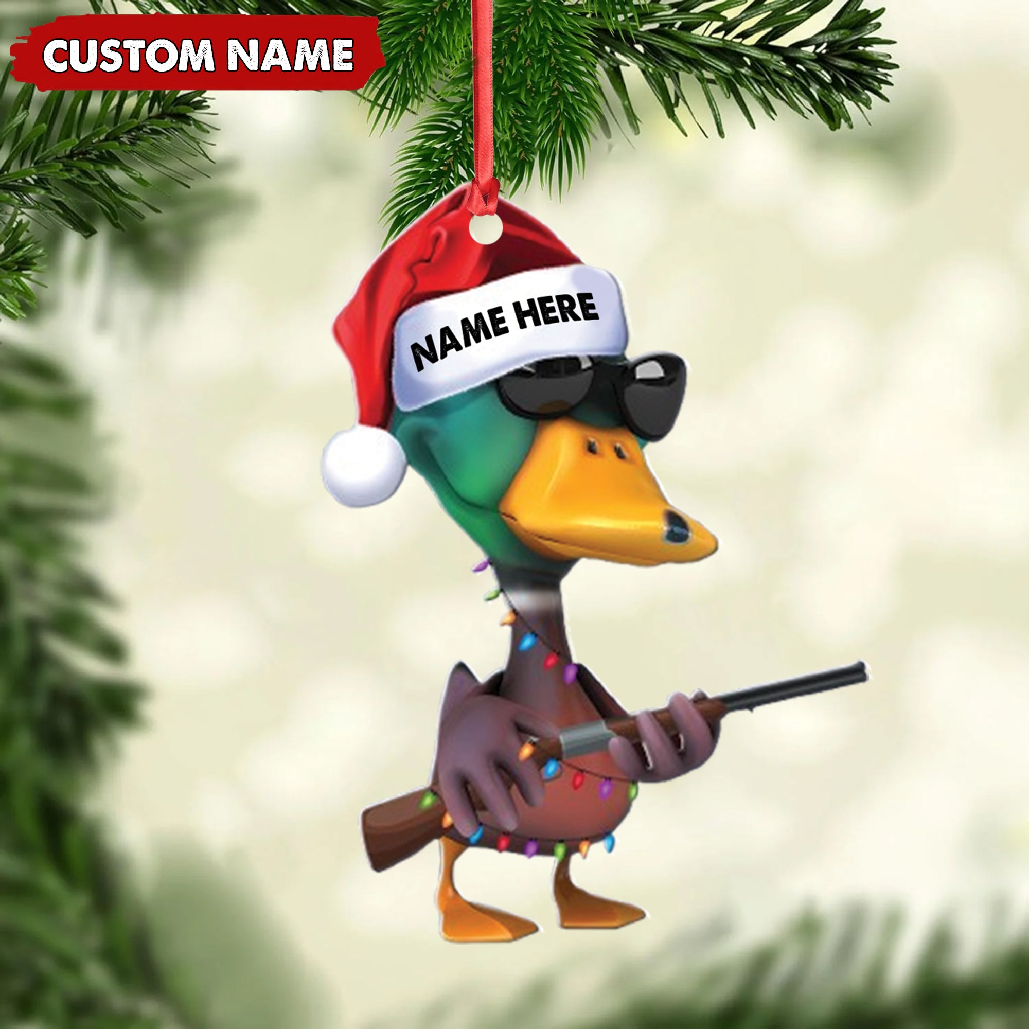 Personalized Funny Duck Hunting Acrylic Christmas Ornament – Custom Gift for Hunters & Outdoor Lovers