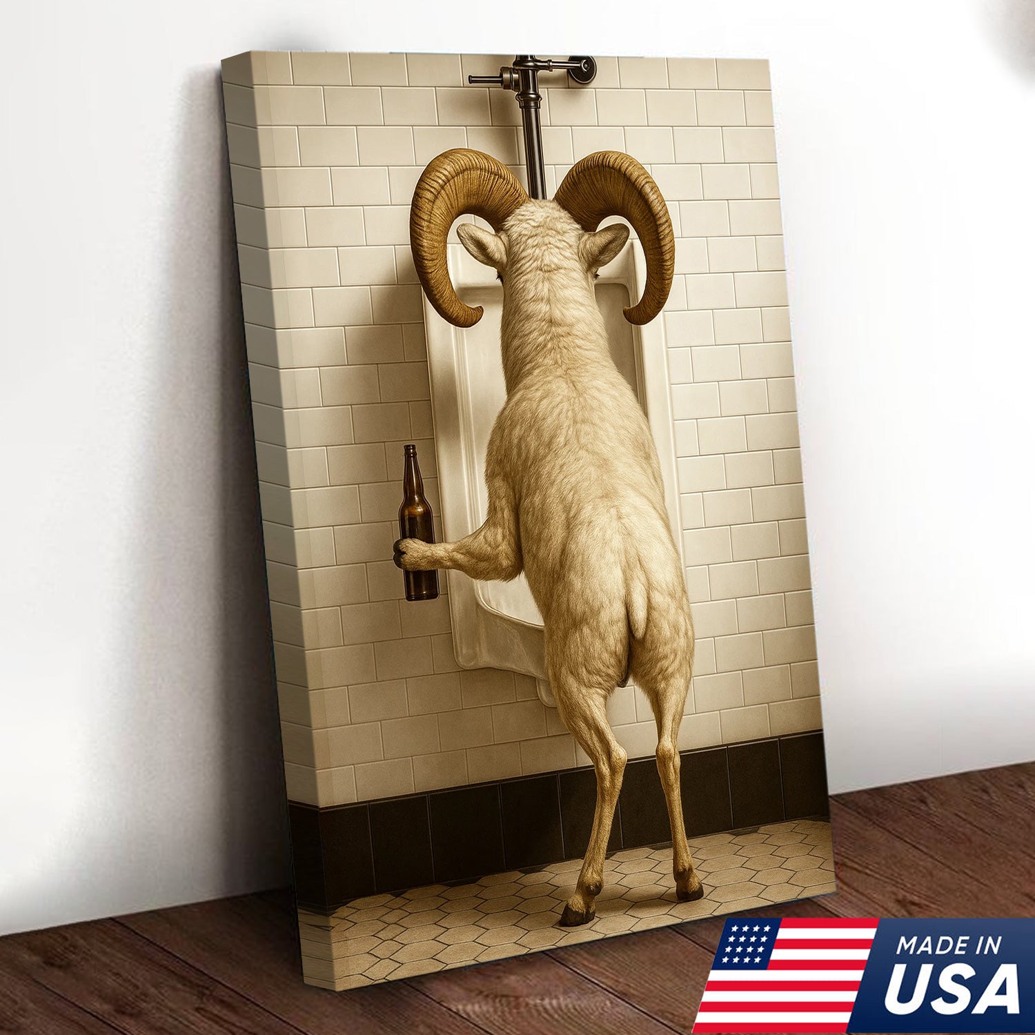 Whimsical Dall Sheep Canvas Wall Art - Funny Rustic Bathroom Decor for Cabin, Farmhouse, and Lodge - Wildlife Humor Print