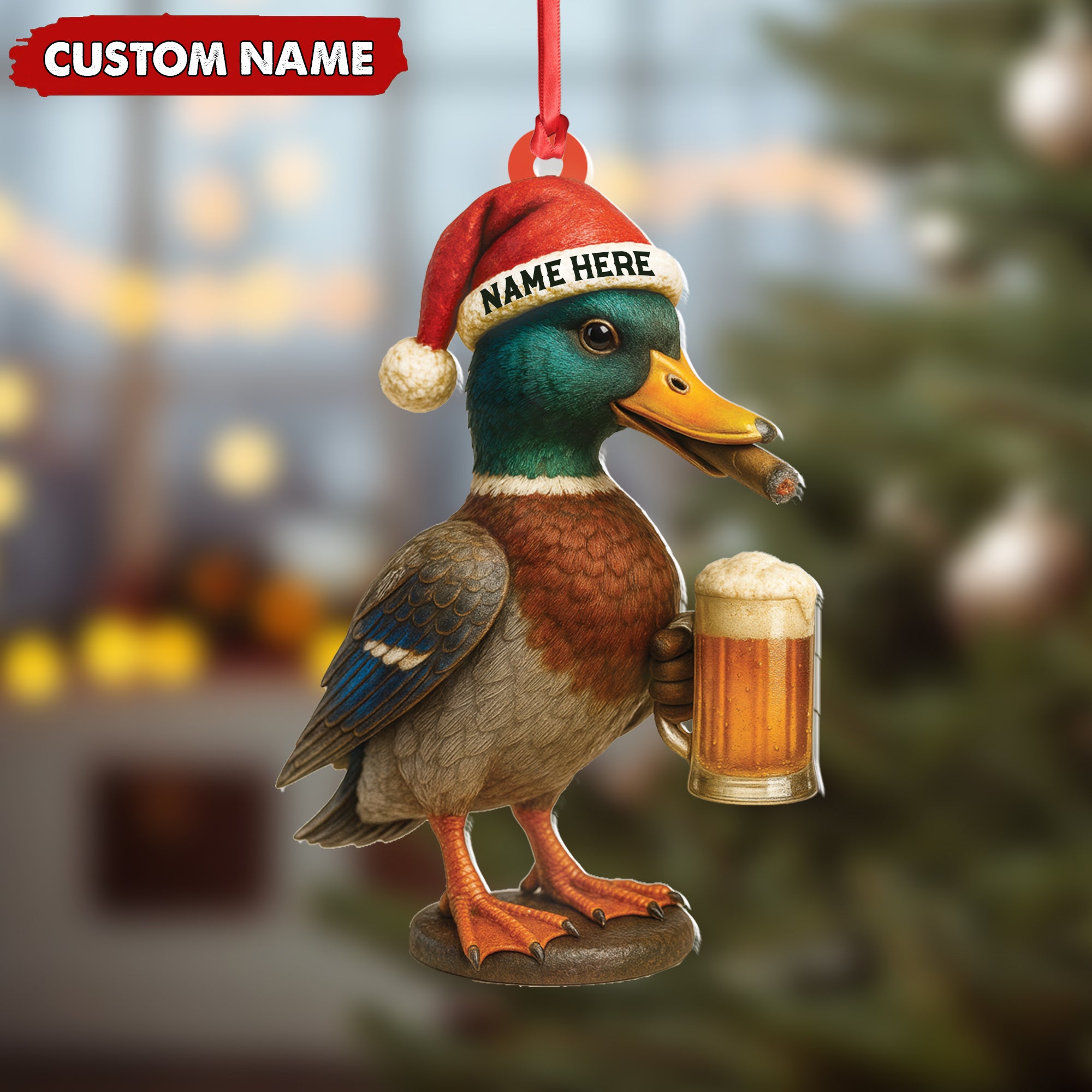 Personalized Mallard Duck Christmas Acrylic Ornament – Custom Name Holiday Decor for Hunters & Nature Lovers