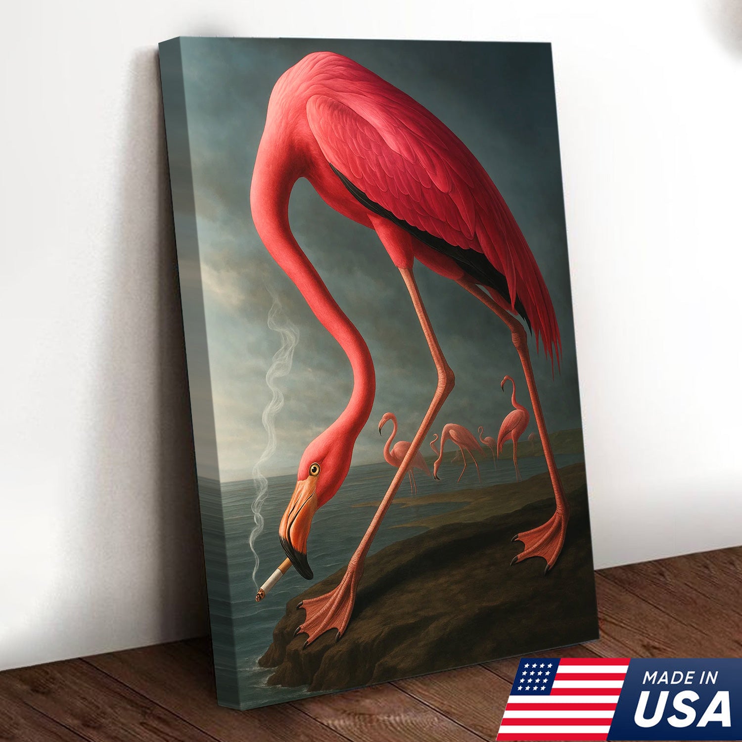 Cool Flamingo Canvas Wall Art – Funny Pink Bird Beach Decor – Unique Coastal Wildlife Print
