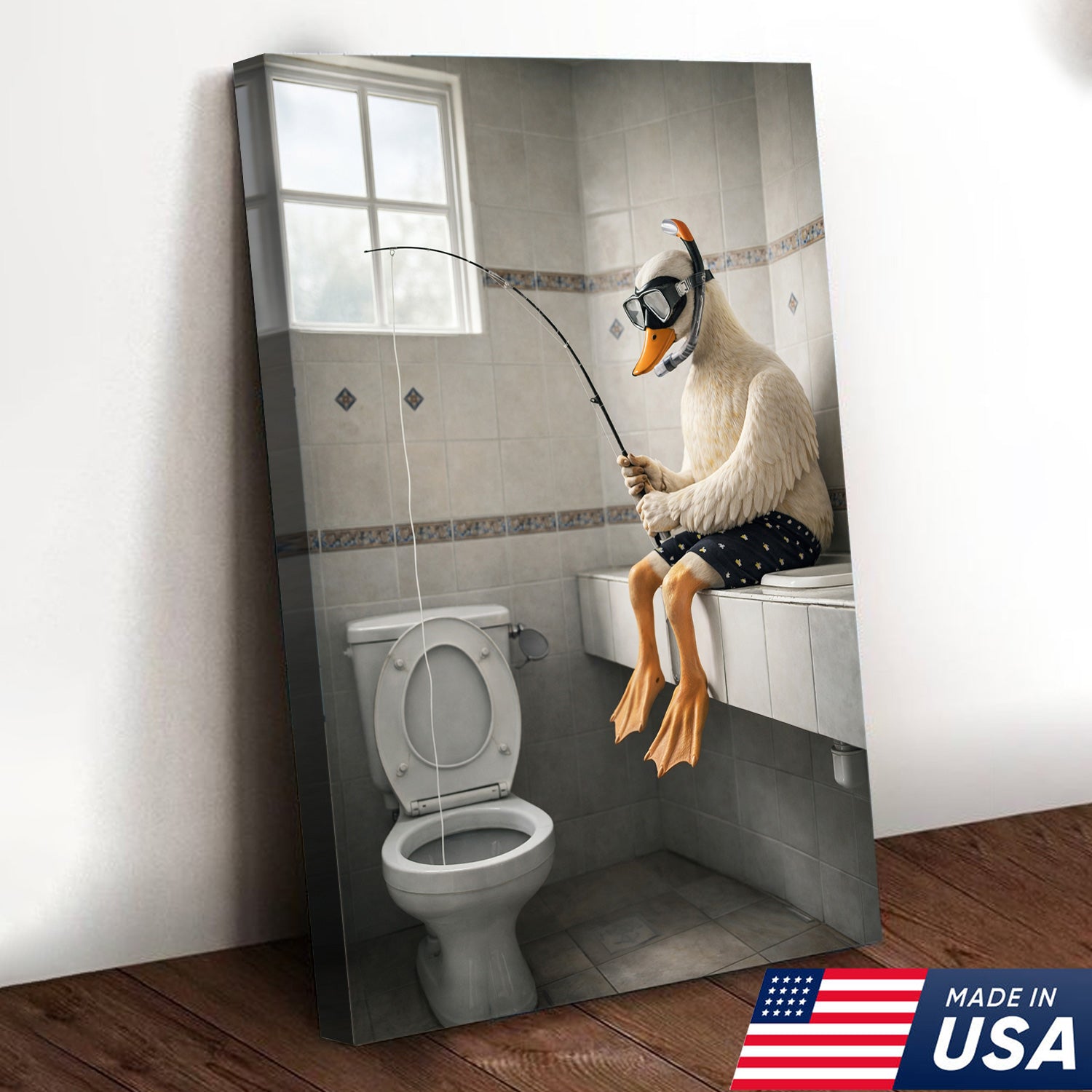 Funny Duck Fishing Canvas – Bathroom Wall Art – Meme Decor