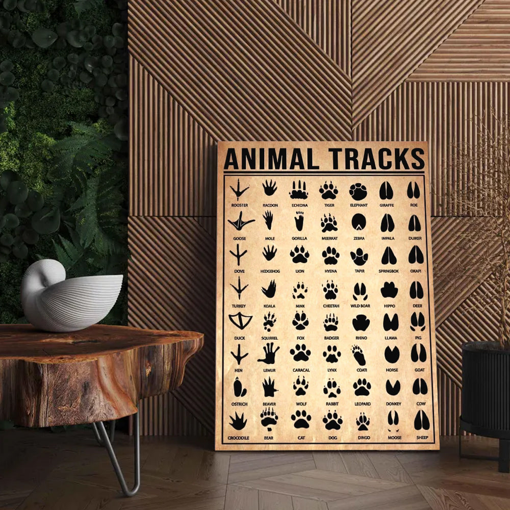 Animal Tracks Poster Canvas - Comprehensive Guide for Hunters, Wildlife Enthusiasts, Outdoor Lovers Wall Art Outdoorsy Wall Decor