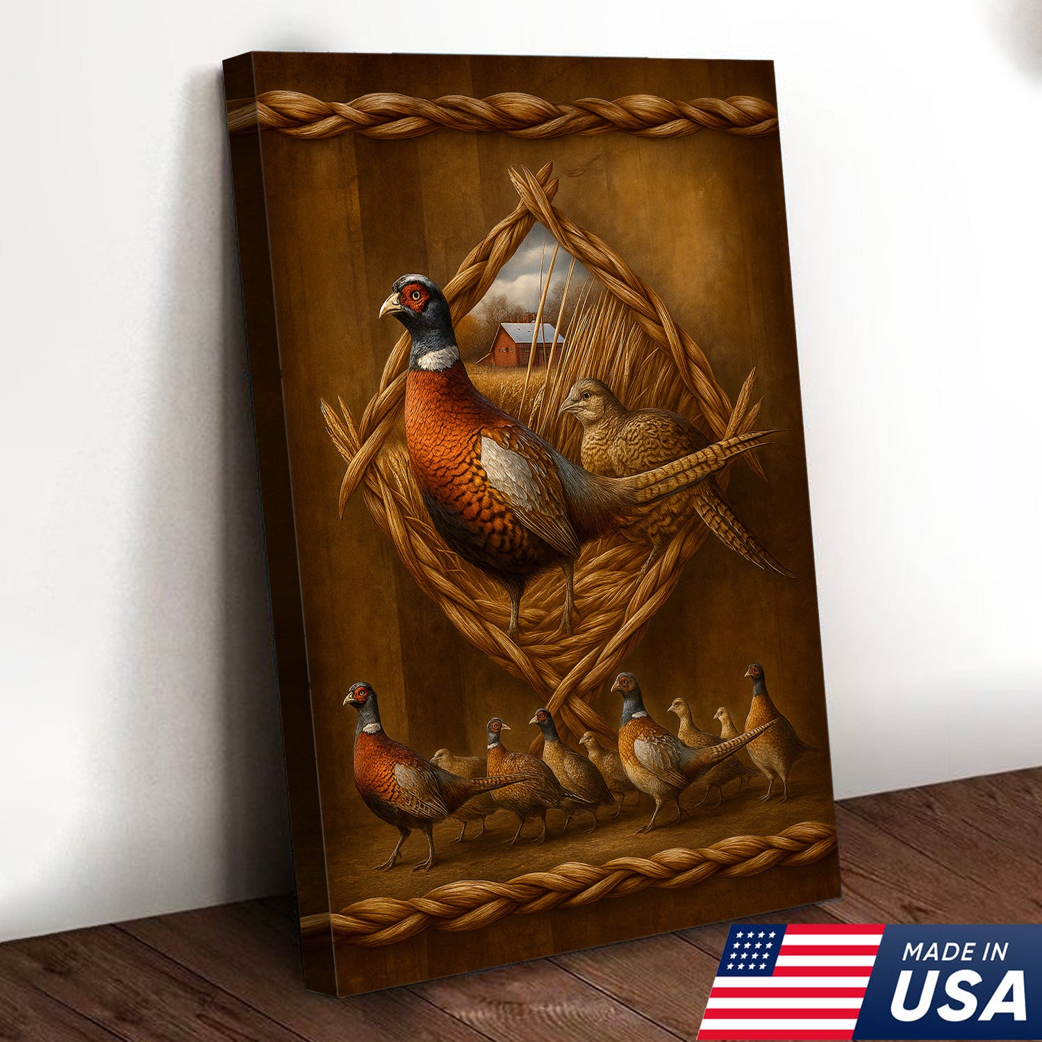 Pheasant Farmhouse Canvas Wall Art – Rustic Country Decor & Perfect Gift for Hunters