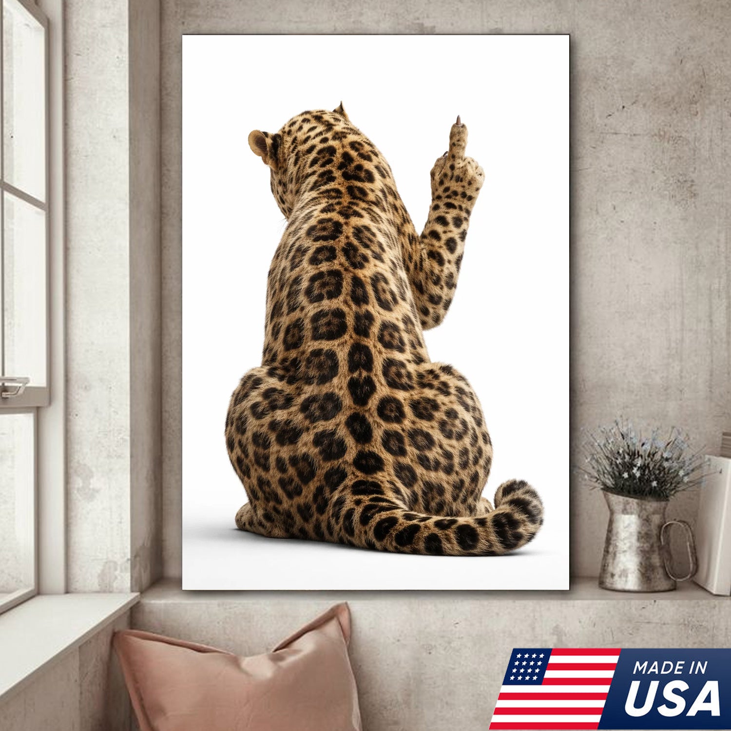 Funny Leopard Wall Art Canvas Set, Cool Animal Triptych Print