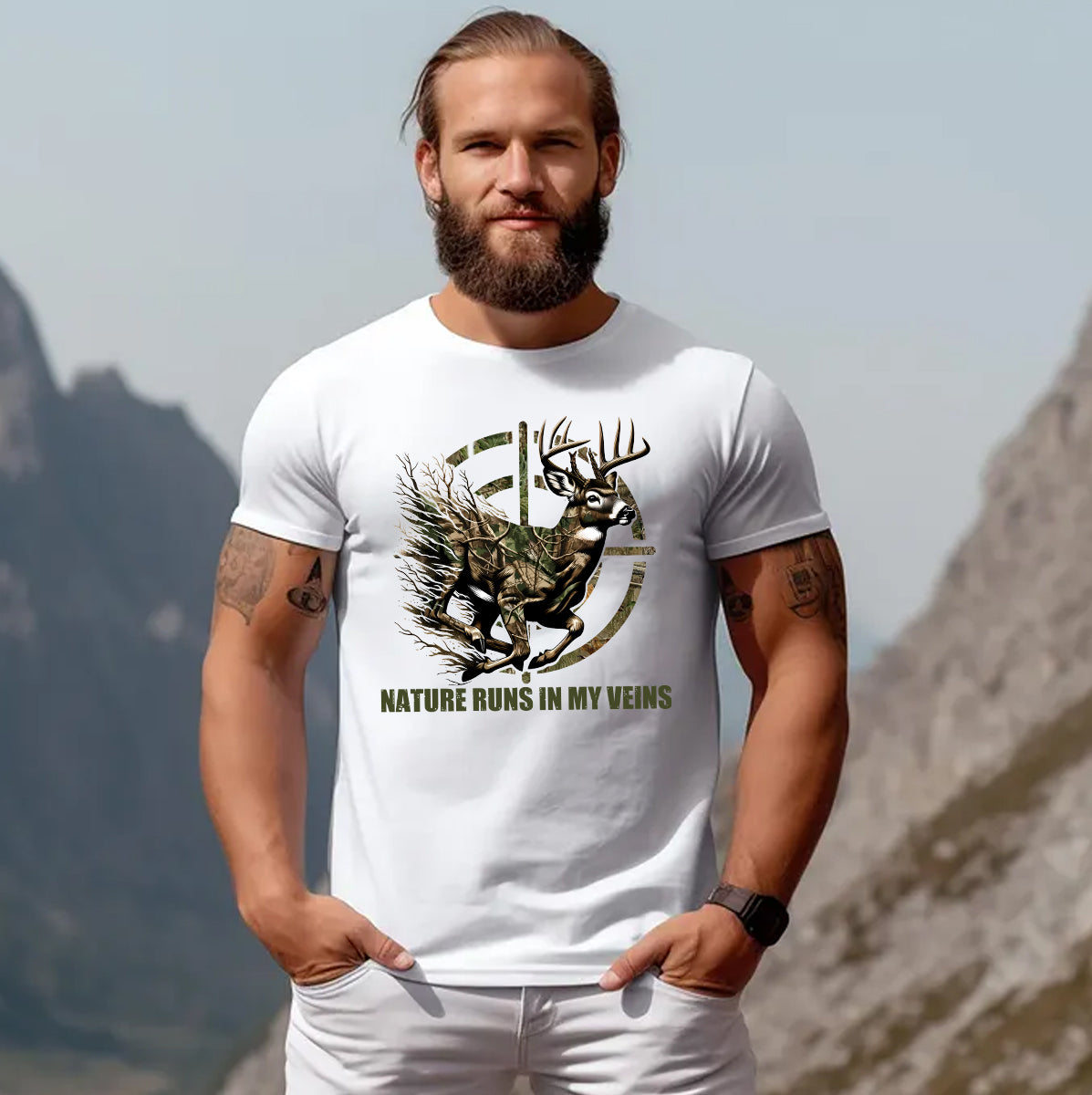 Deer Hunter Shirt – Nature Runs In My Veins Graphic Tee for Men