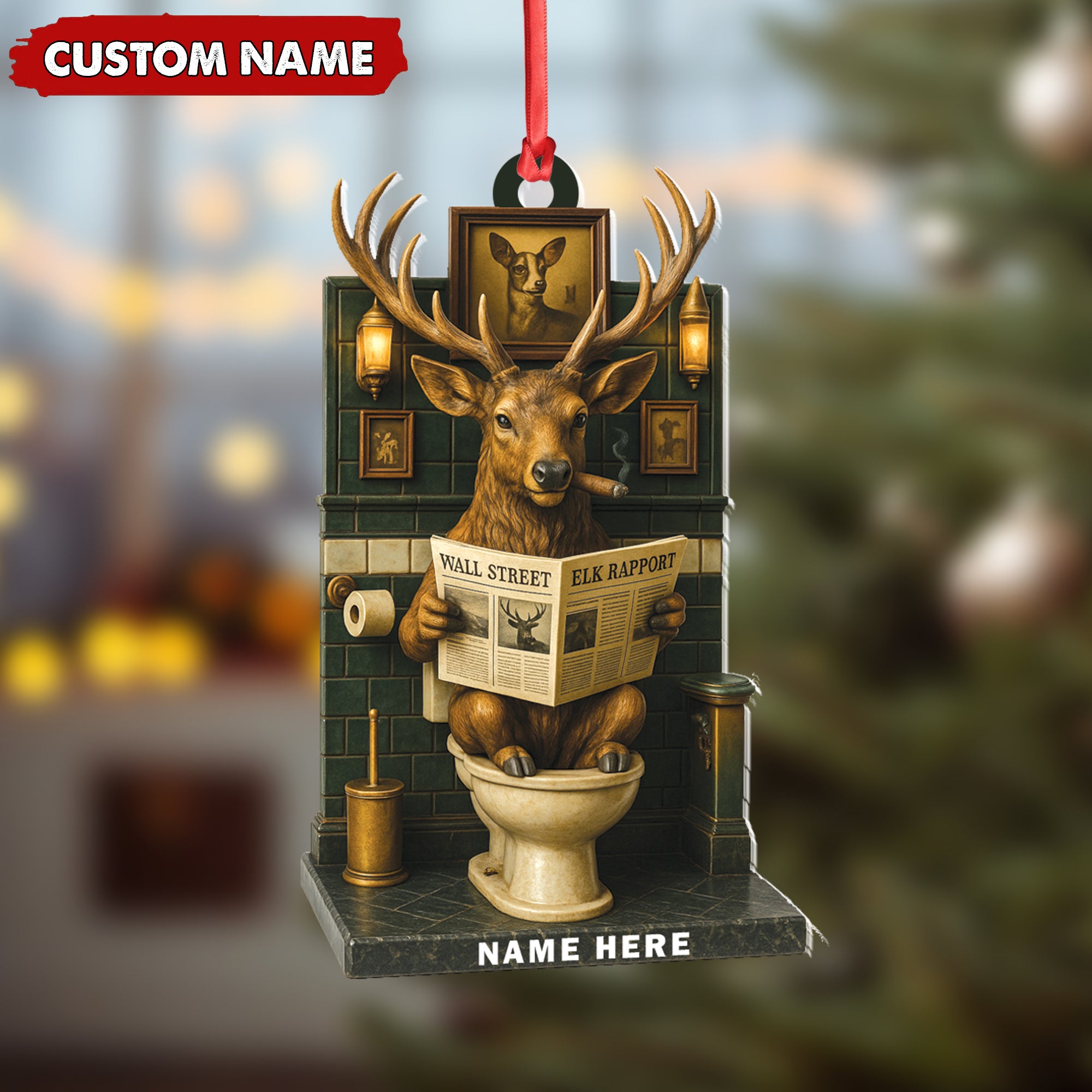 Personalized Acrylic Deer Bathroom Christmas Ornament – Funny Personalized Holiday Decor for Hunters & Wildlife Lovers