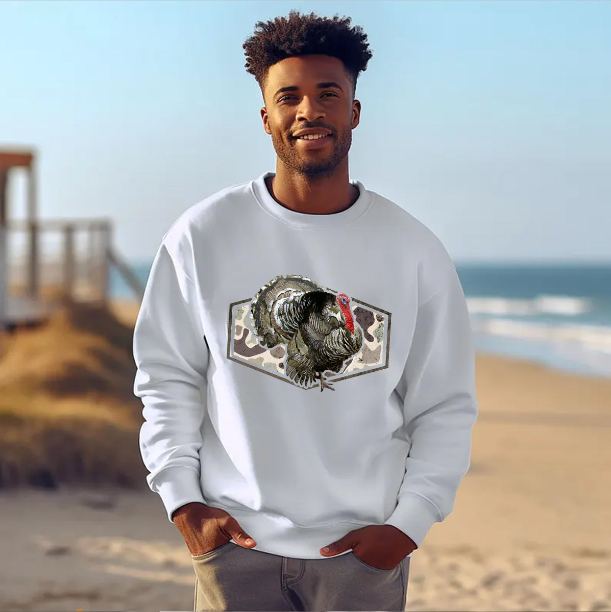 Wild Turkey Hunting Sweatshirts – Camo Print Crewneck for Outdoorsmen & Hunter