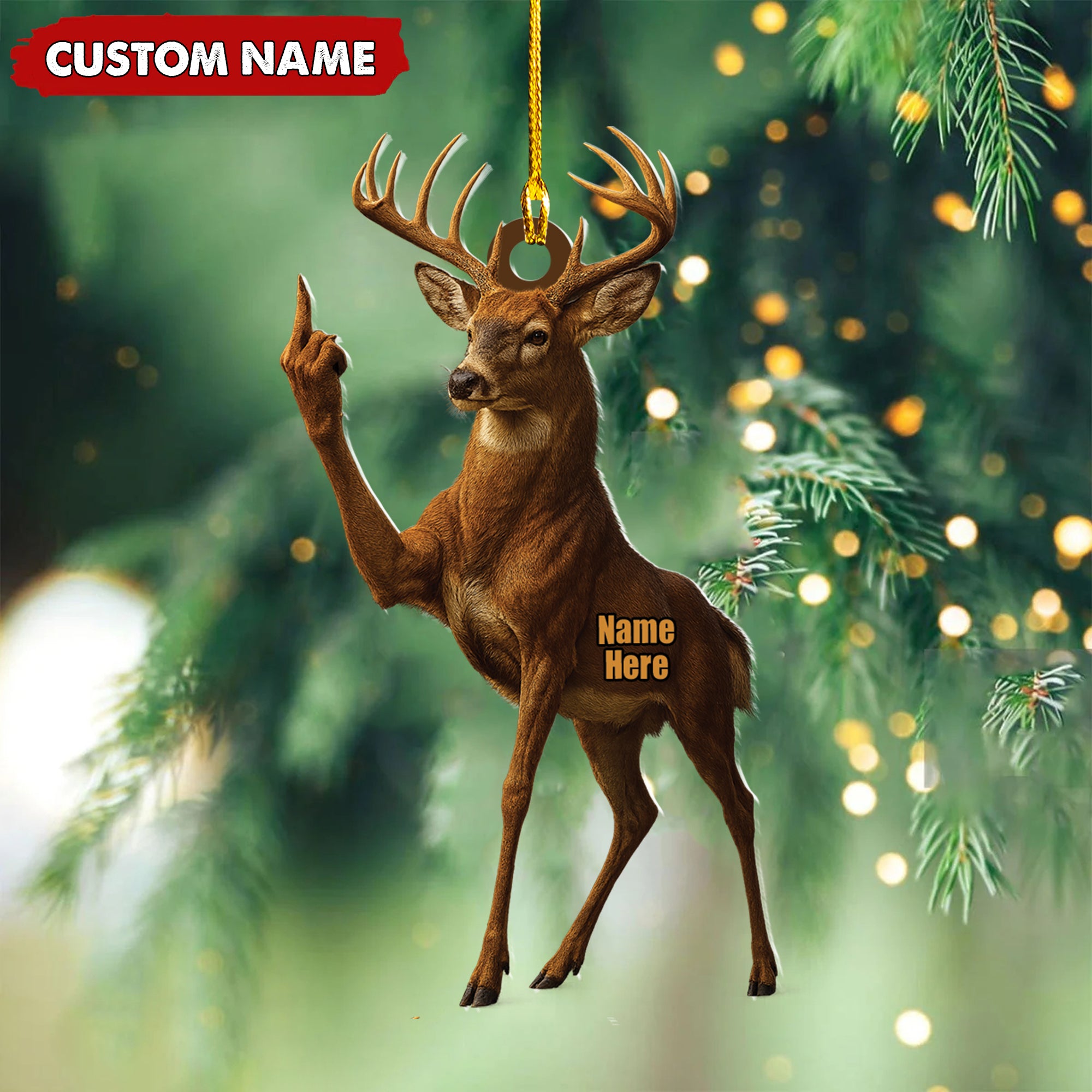 Personalized Funny Deer Buck Fukin' Finger Hunting Acrylic Christmas Ornament – Custom Gift for Hunters