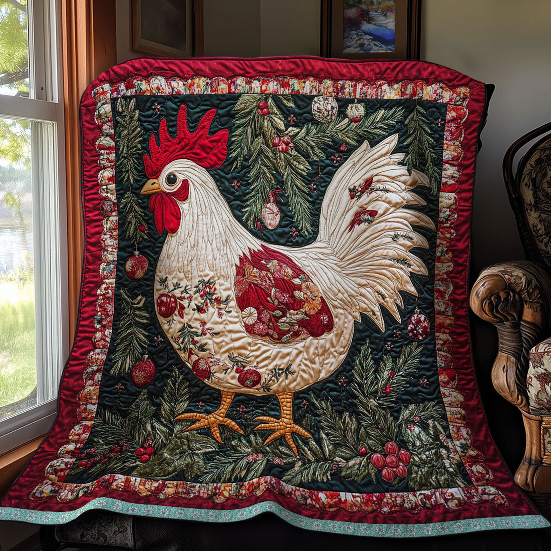 Chicken Christmas Yuletide Charm Quilt Blanket