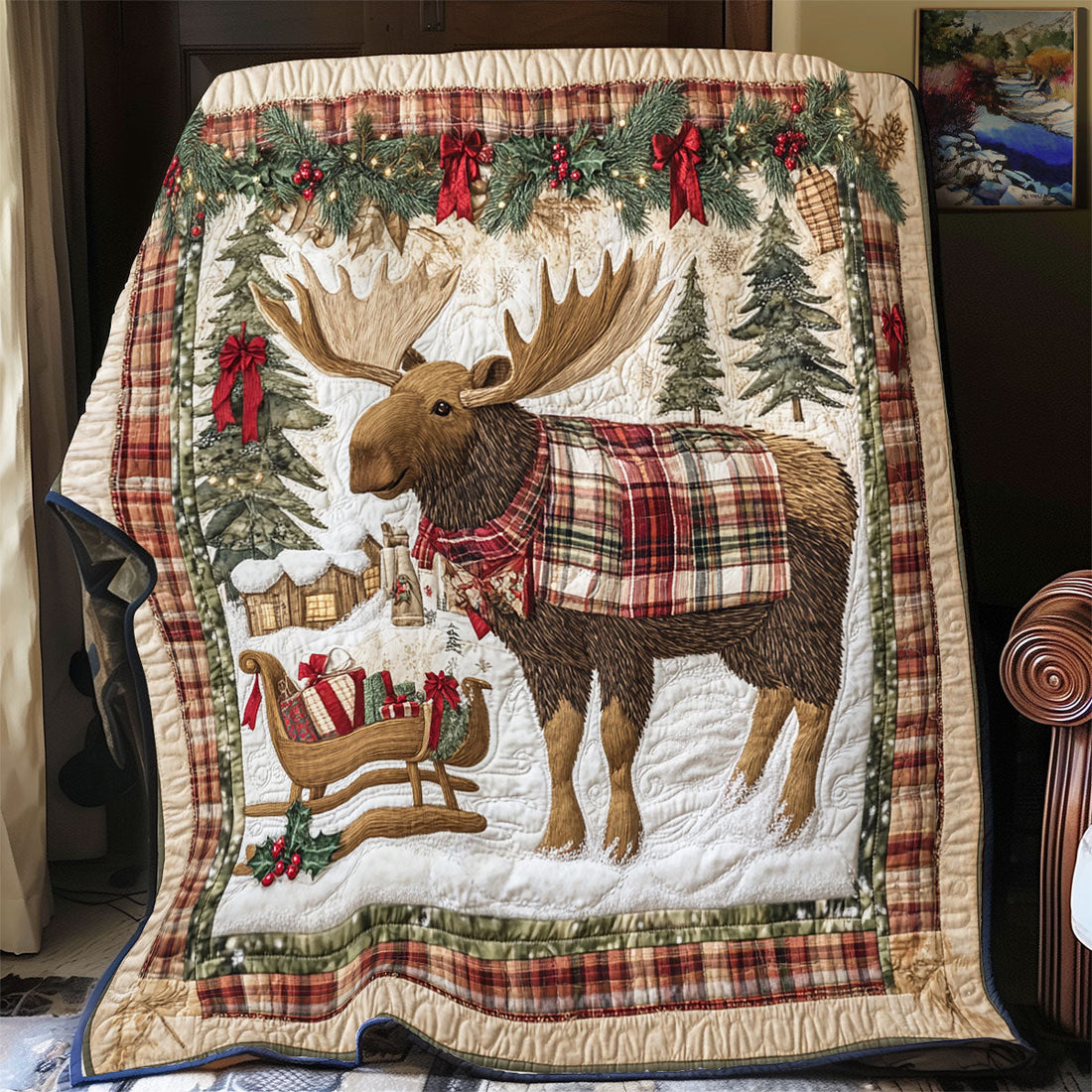 Moose Christmas Quilt Blanket