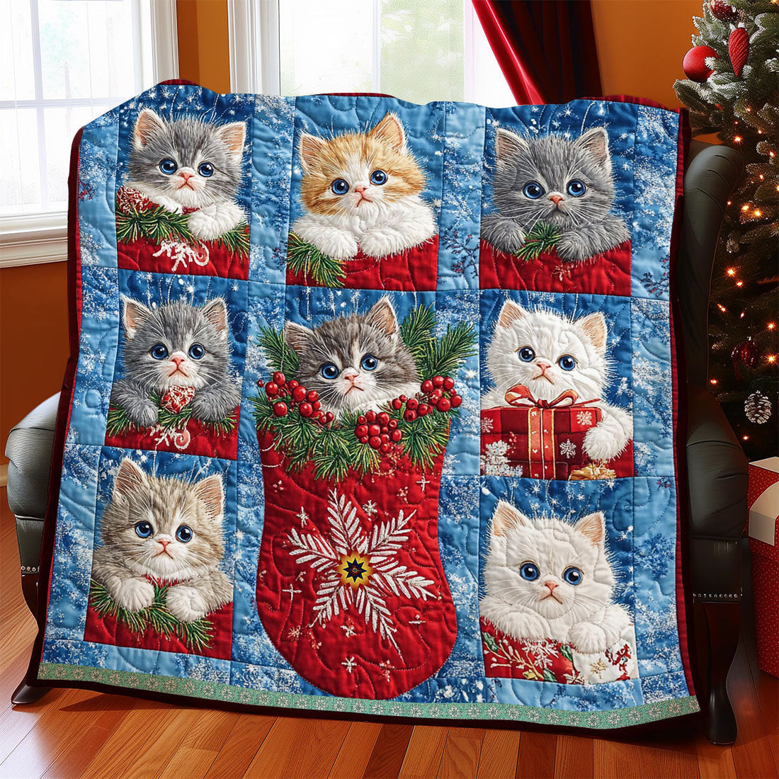 Christmas Kitty Holiday Cheer Quilt Blanket