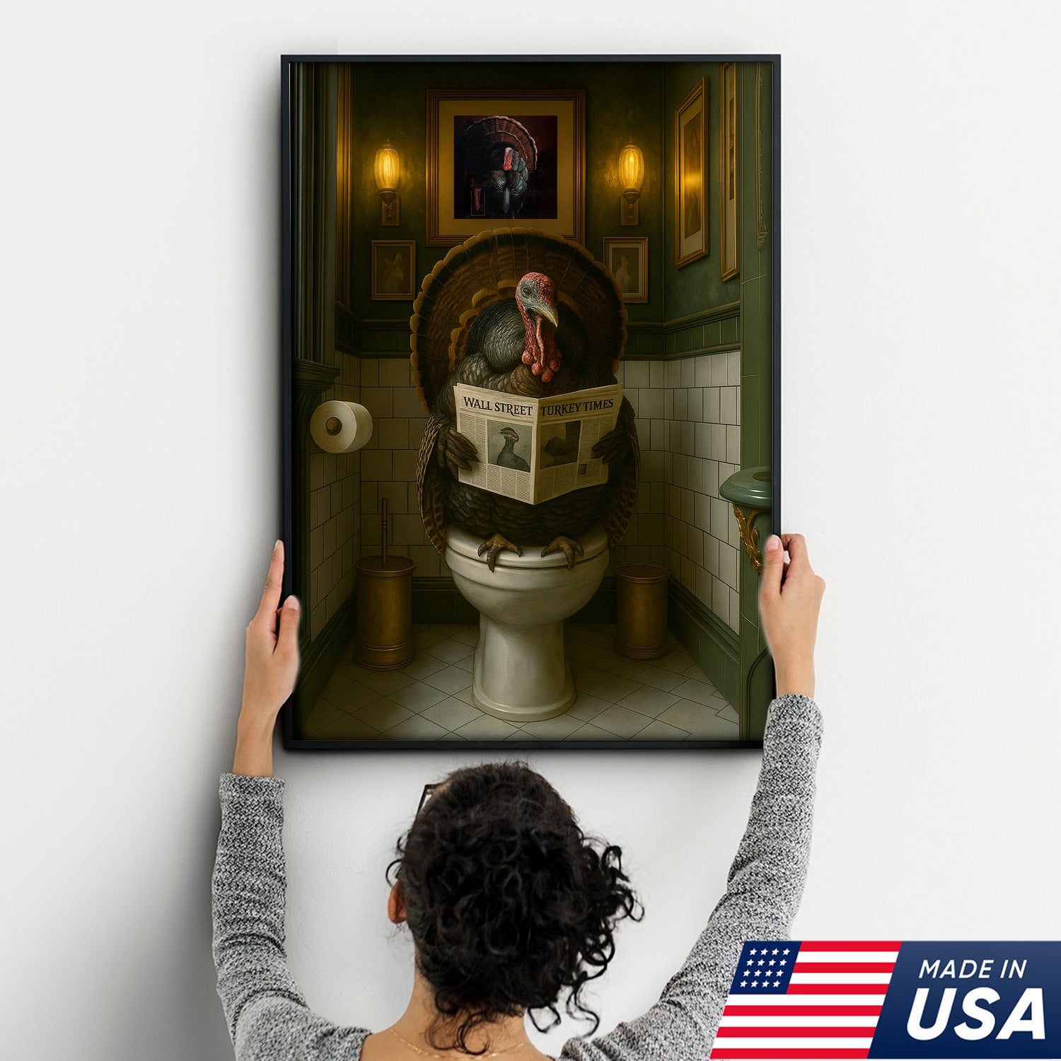 Funny Turkey Bathroom Wall Art – Rustic Cabin Toilet Humor Canvas Decor, Made in USA