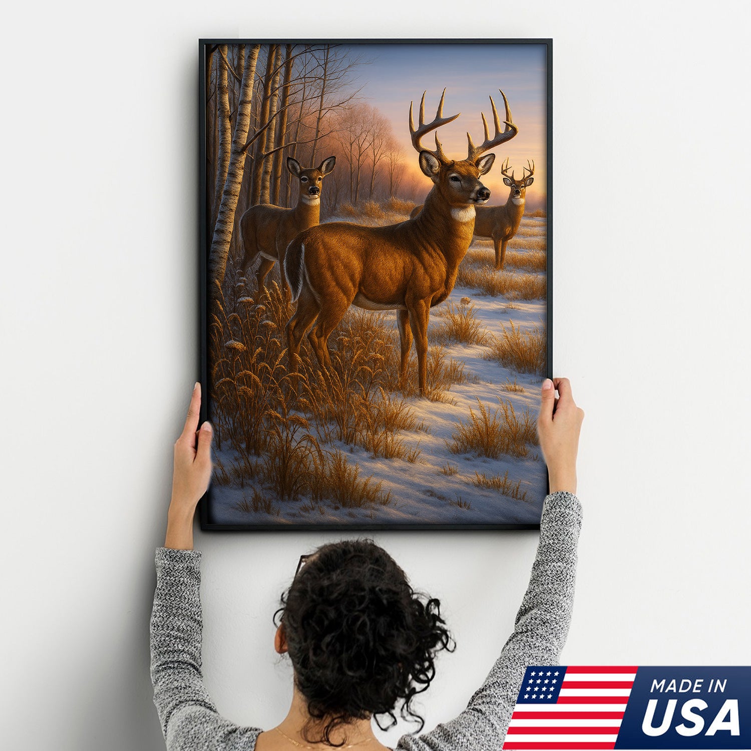 Majestic Deer in Winter Forest Canvas – Realistic Wildlife Canvas Wall Art for Hunters