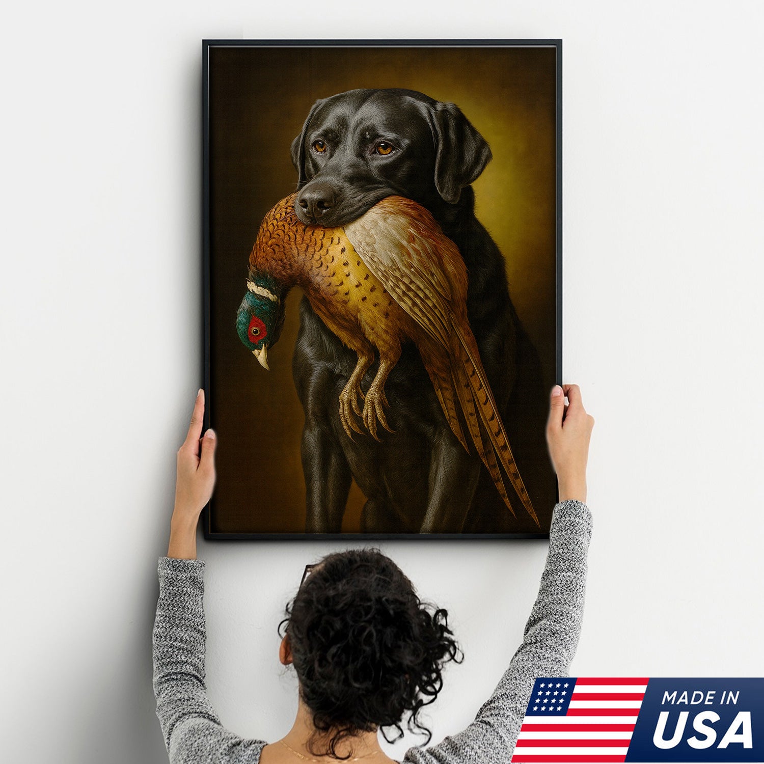 Hunting Dog Wall Art Canvas – Retriever & Pheasant Canvas Print for Hunters, Rustic Cabin Decor