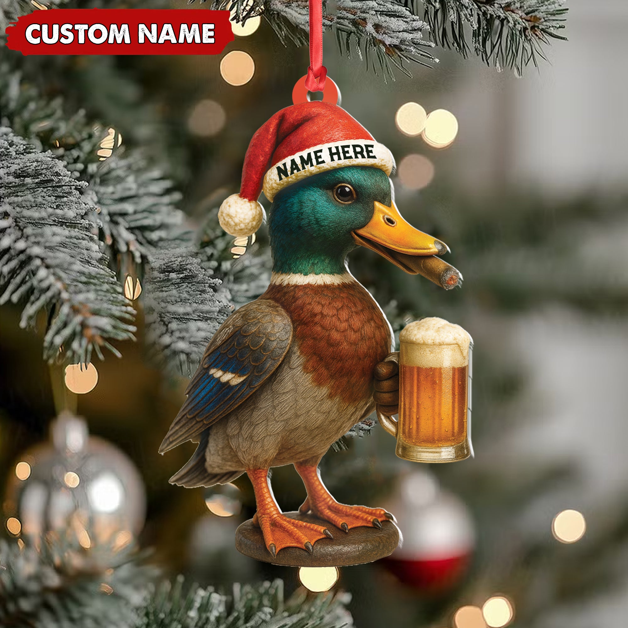 Personalized Mallard Duck Christmas Acrylic Ornament – Custom Name Holiday Decor for Hunters & Nature Lovers
