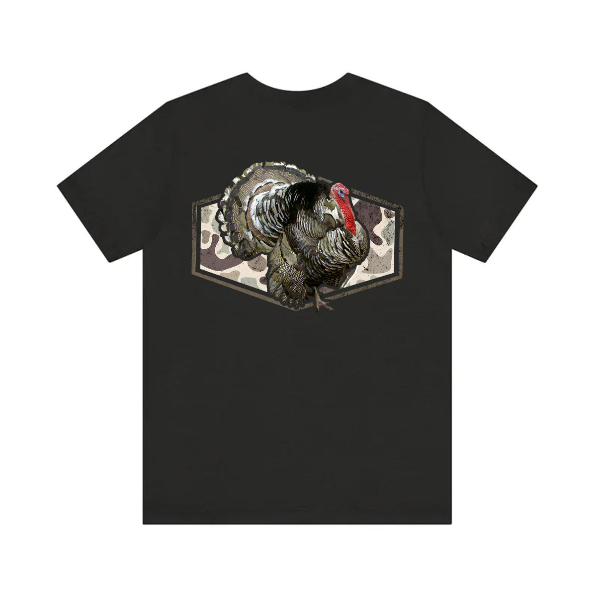 Wild Turkey Hunting T-Shirt – Camo Print Crewneck for Outdoorsmen & Hunters