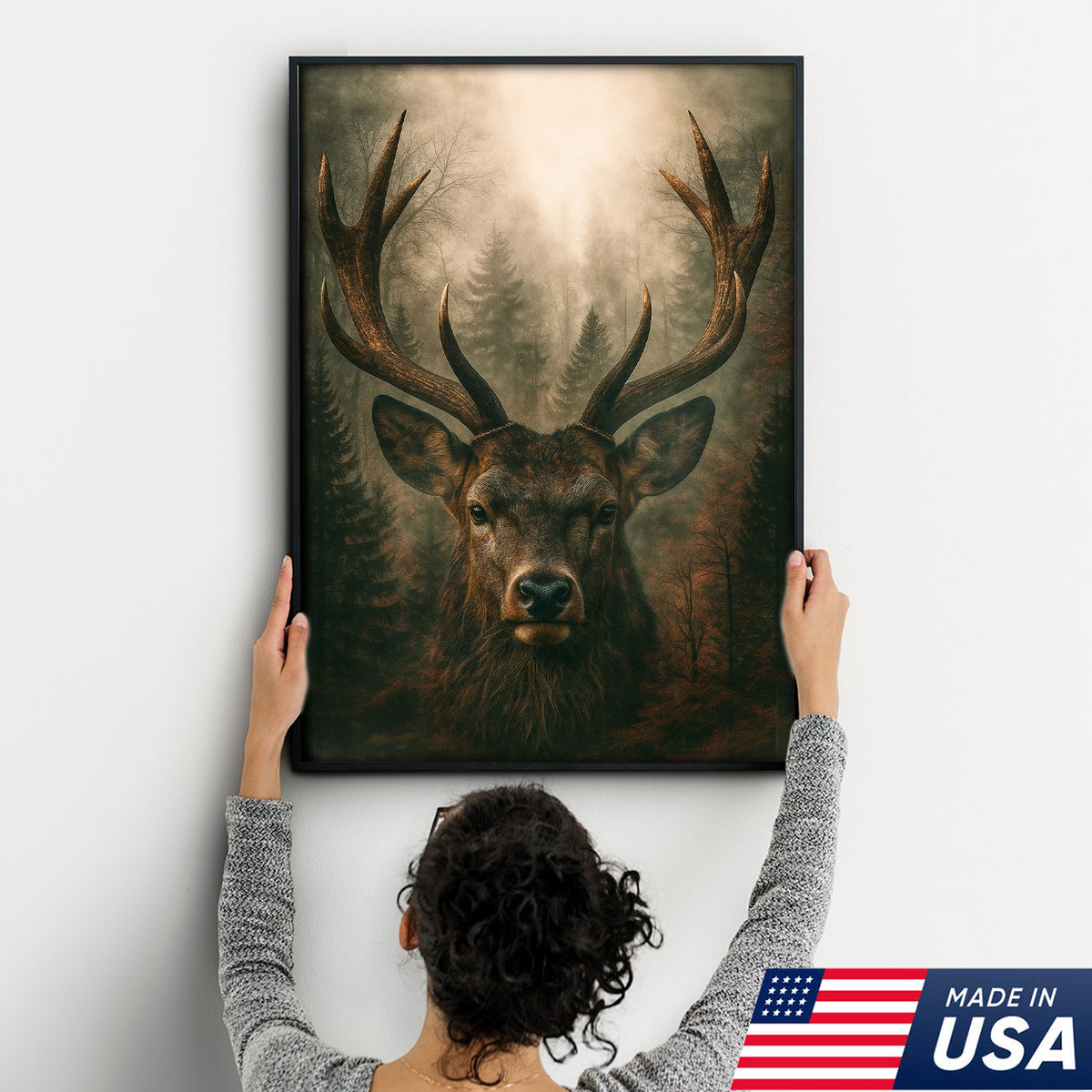 Majestic Deer Canvas Wall Art - Rustic Forest Stag Head Print, Wildlif ...